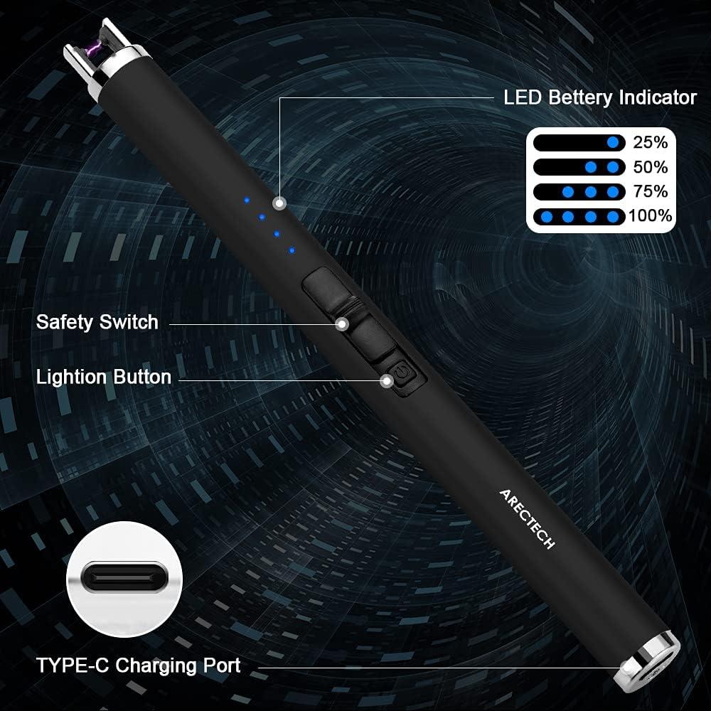 Encendedor Eléctrico Recargable ARECTECH Negro a Prueba de Viento