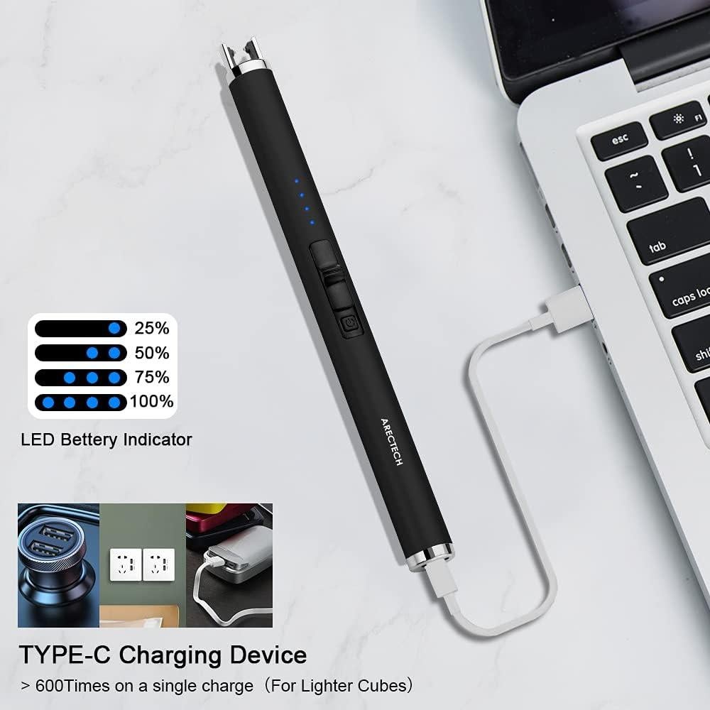 Encendedor Eléctrico Recargable ARECTECH Negro a Prueba de Viento