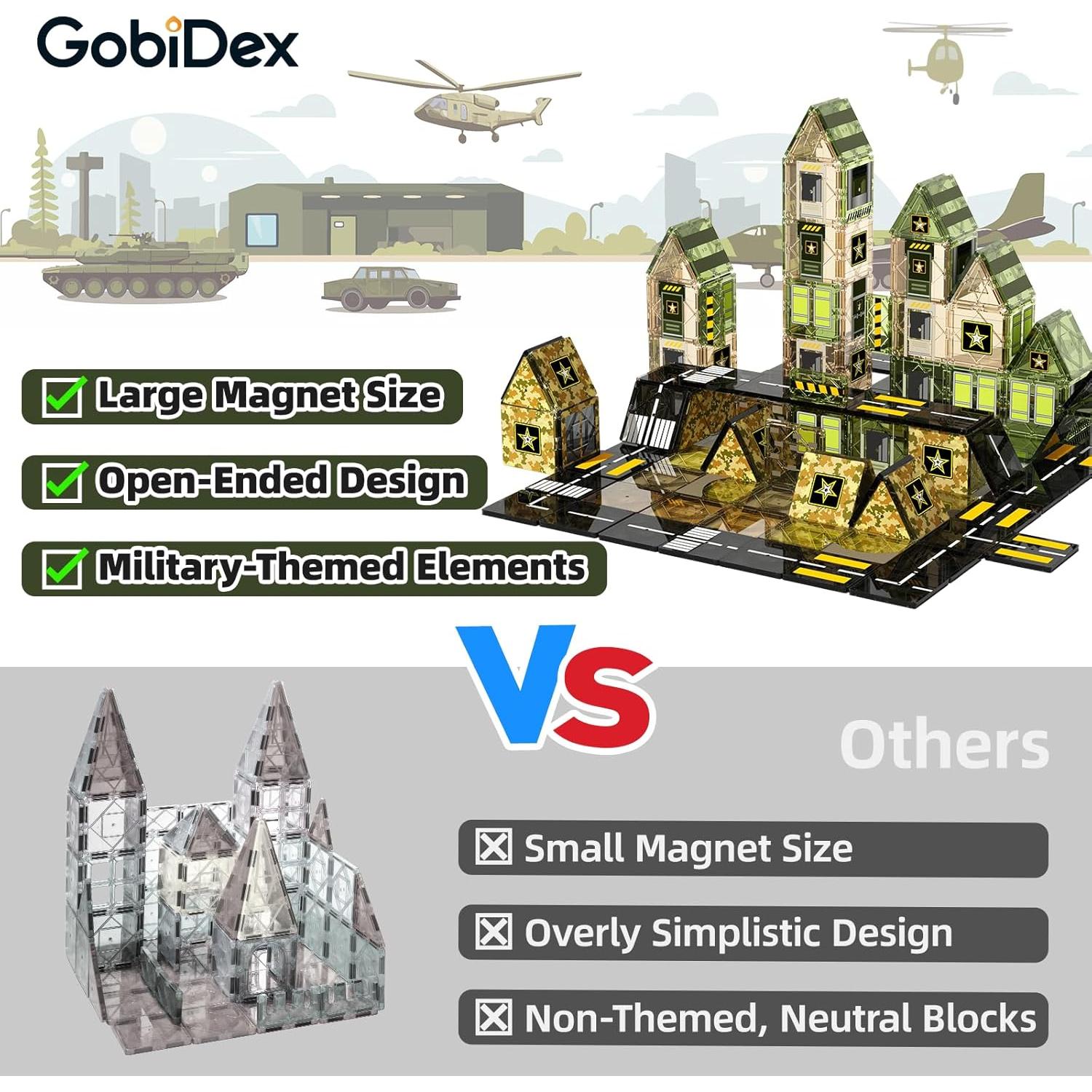 GobiDex 100 Azulejos Magnéticos Ejército Juguete STEM 3-12 Años