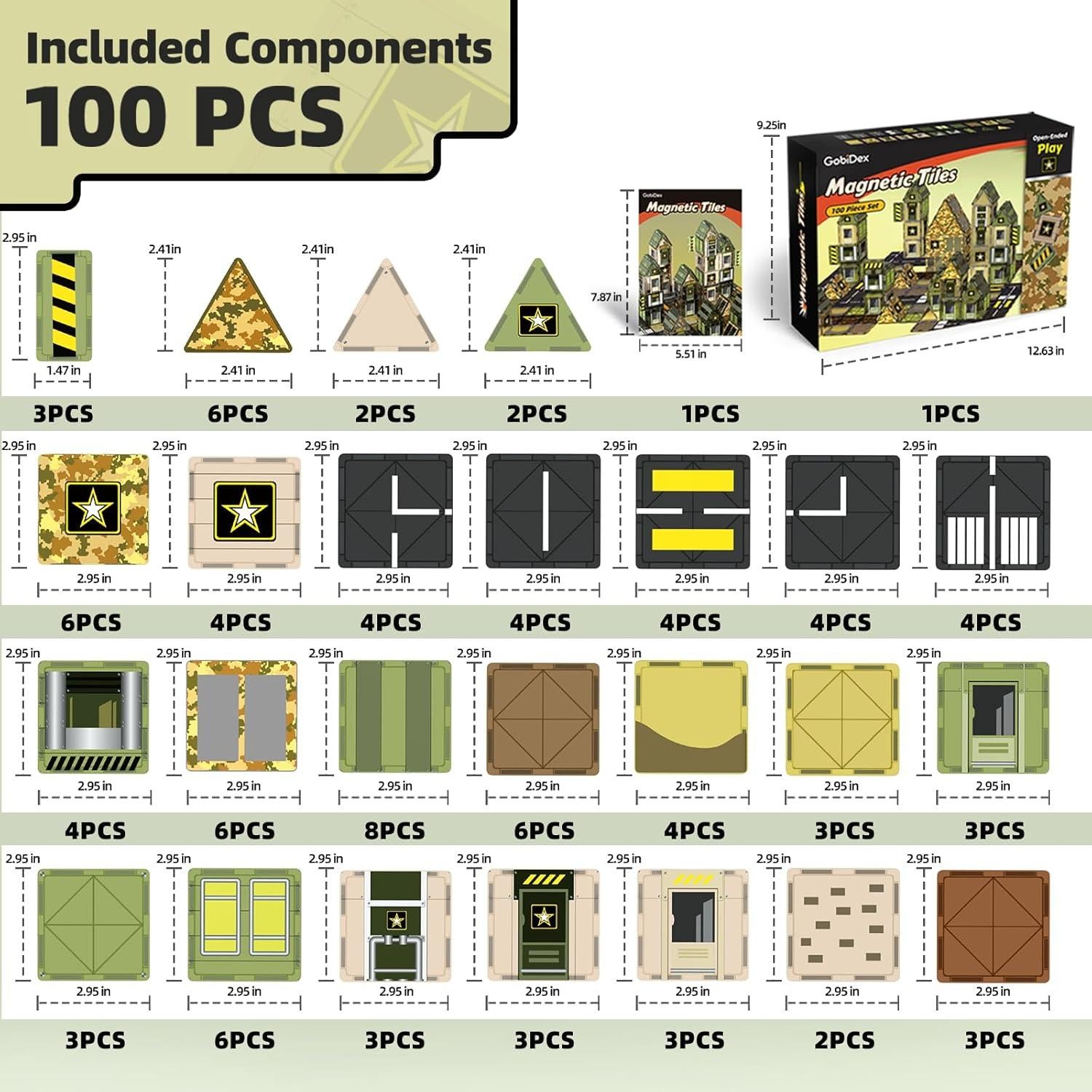 GobiDex 100 Azulejos Magnéticos Ejército Juguete STEM 3-12 Años