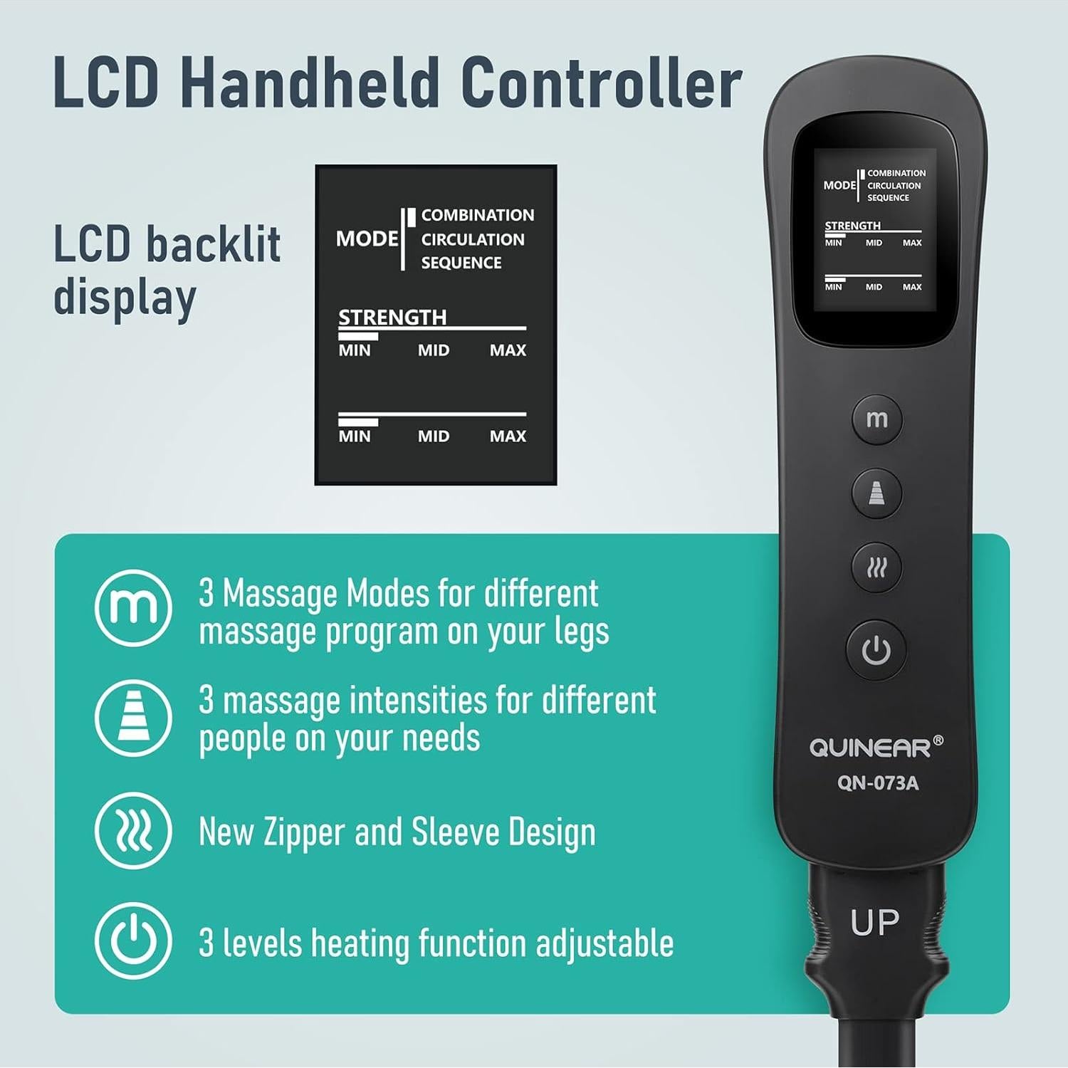 Masajeador de Piernas QUINEAR 3-en-1 con Calor y Compresión