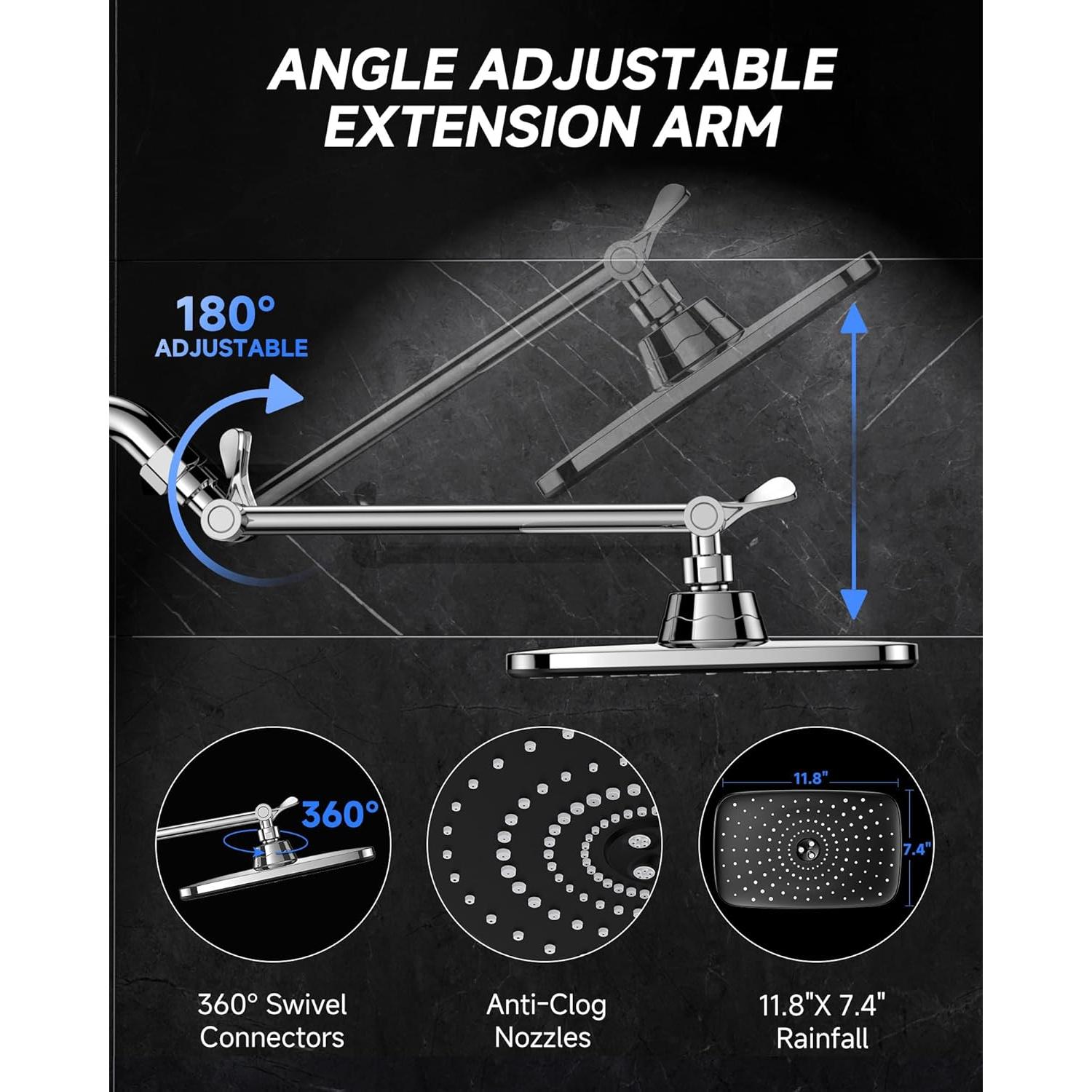 Cabezal de Ducha de Lluvia Veken 29.97 cm Cromo Ajustable