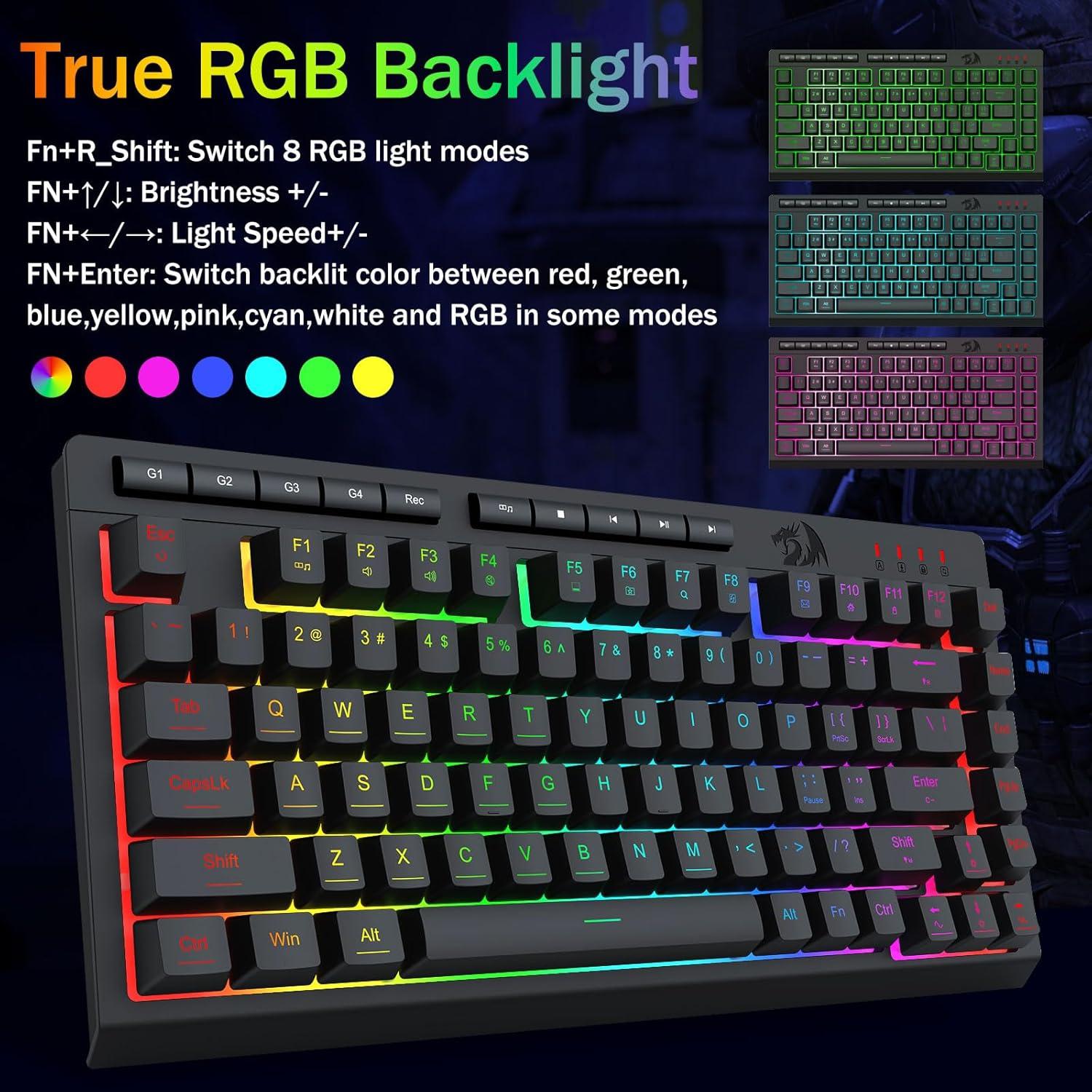 Teclado Gaming Redragon K524 RGB con Cable, Compacto 75%, Silencioso