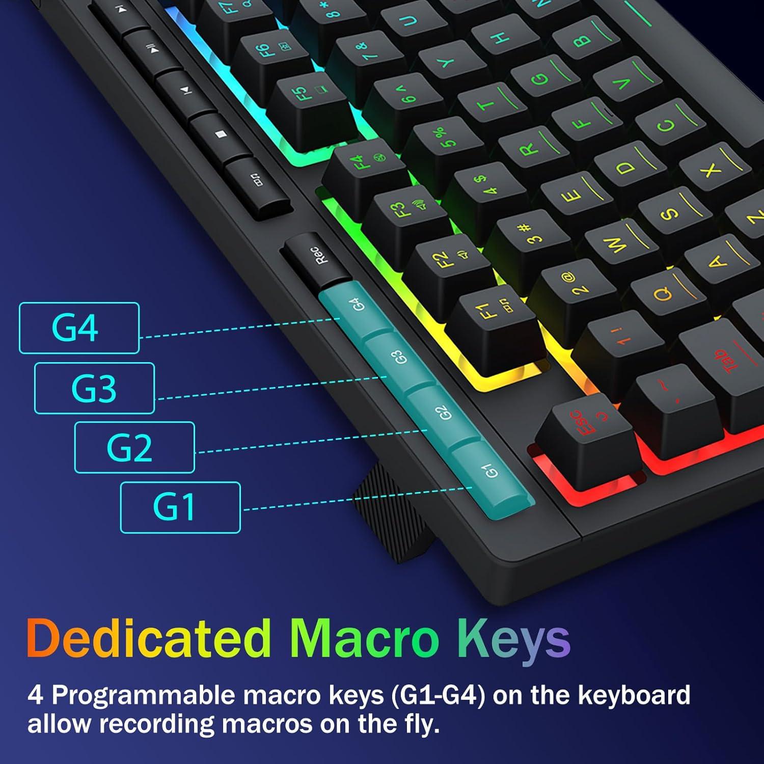 Teclado Gaming Redragon K524 RGB con Cable, Compacto 75%, Silencioso