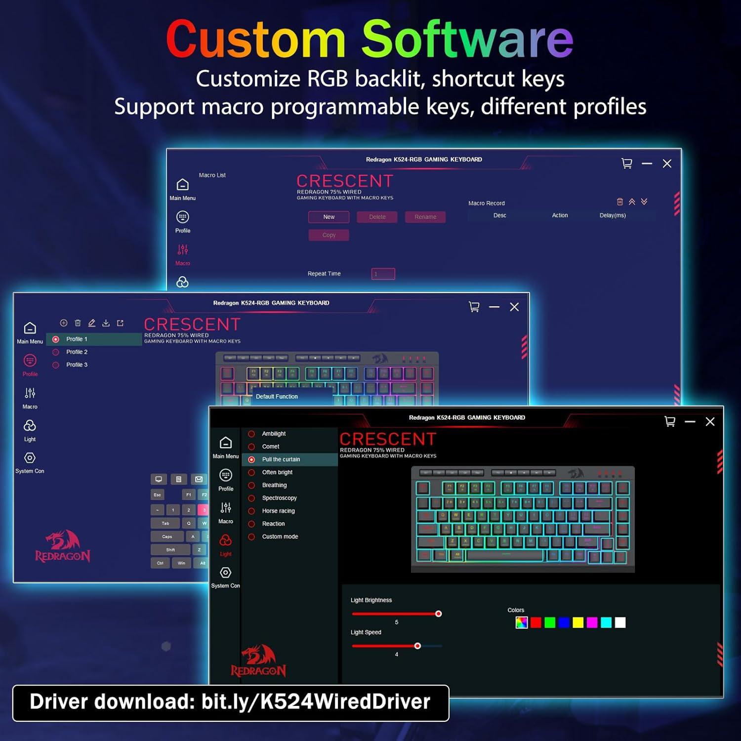 Teclado Gaming Redragon K524 RGB con Cable, Compacto 75%, Silencioso