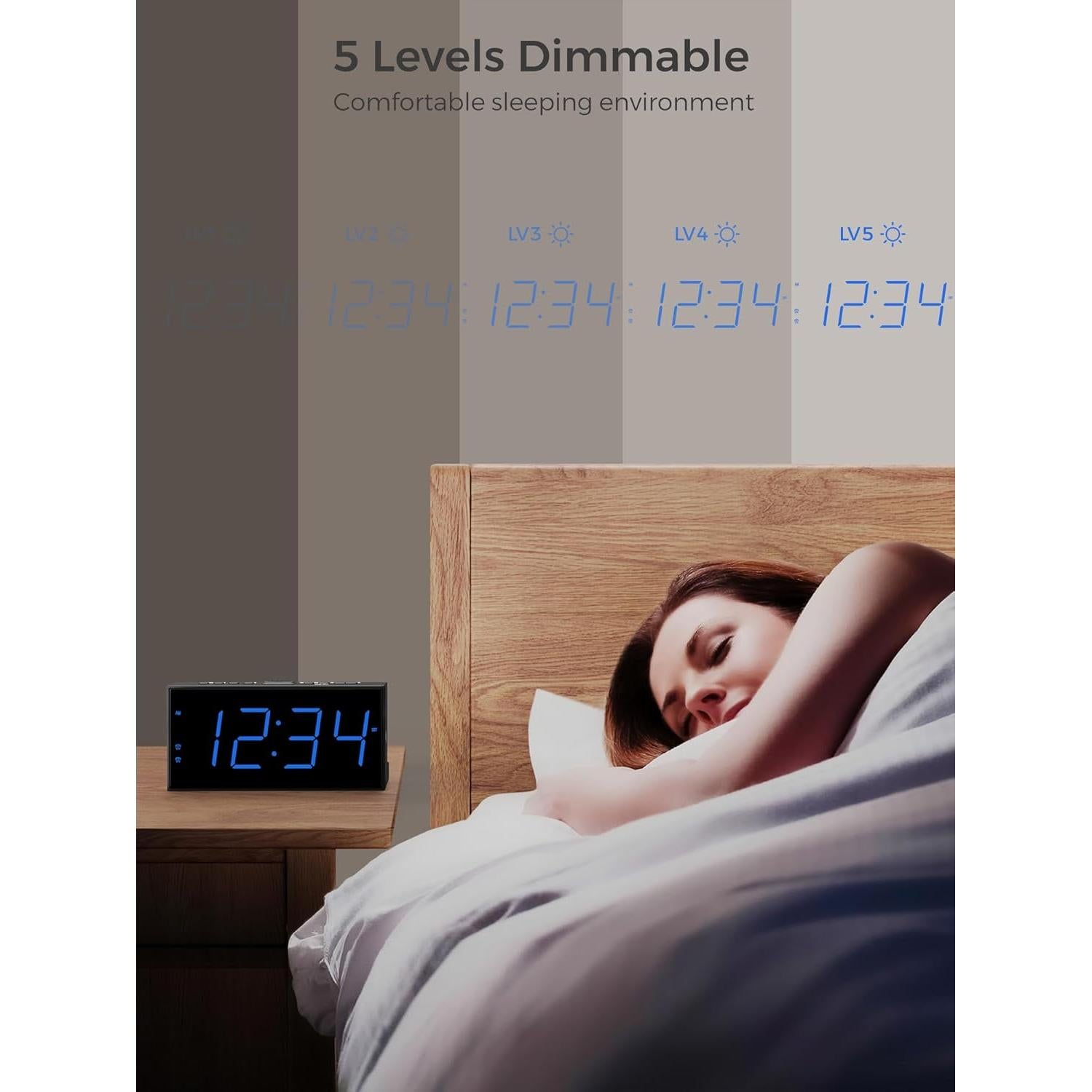 Reloj Despertador Digital Doble PPLEE 7" LED Azul con Cargador USB