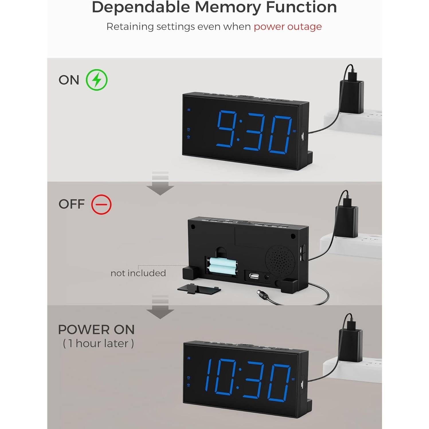 Reloj Despertador Digital Doble PPLEE 7" LED Azul con Cargador USB
