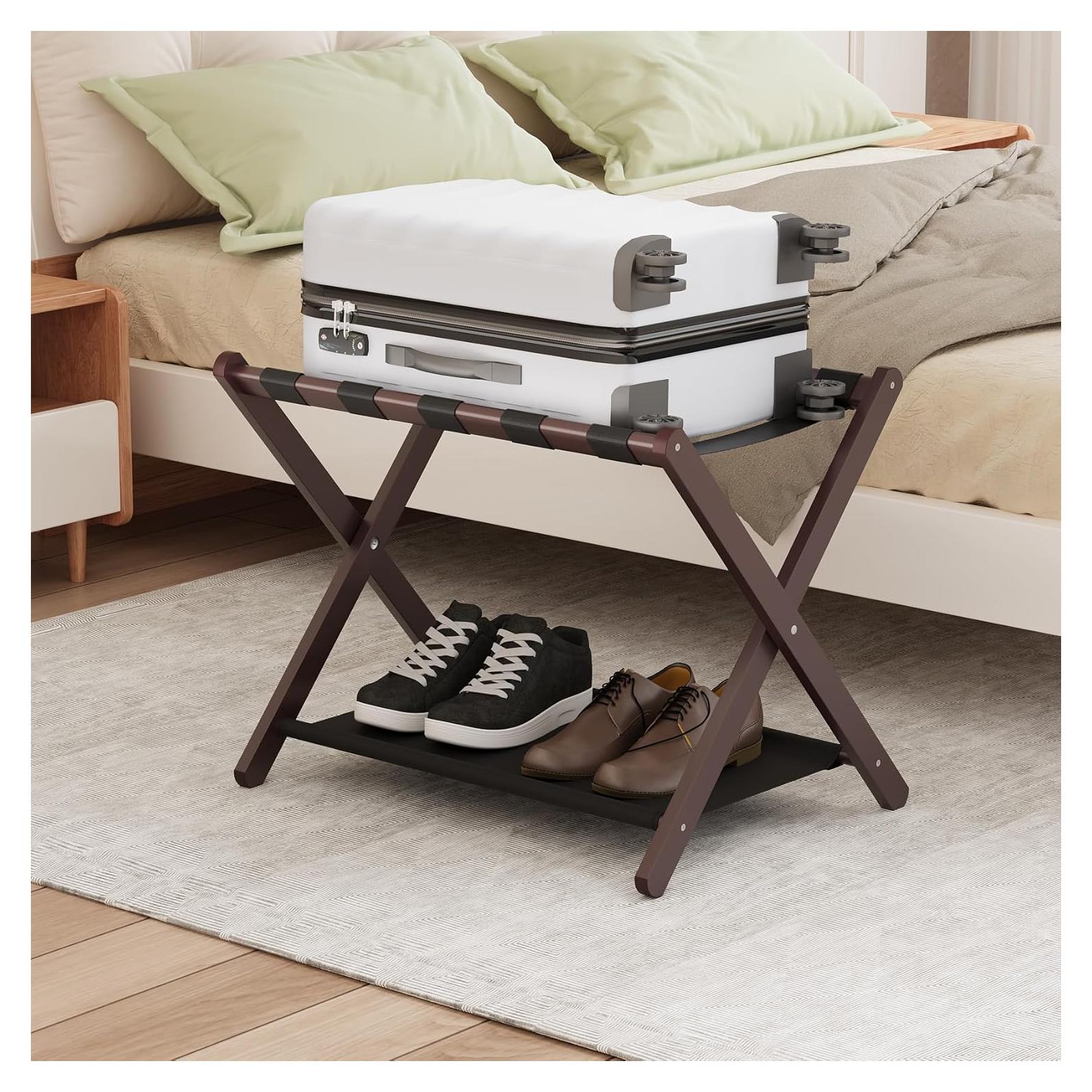 Soporte de Equipaje Plegable Smuxee de Bambú Marrón 67cm