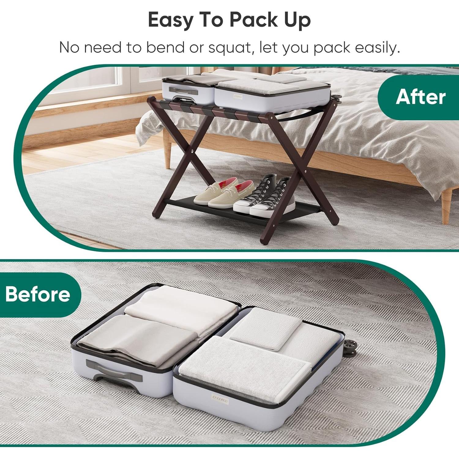 Soporte de Equipaje Plegable Smuxee de Bambú Marrón 67cm