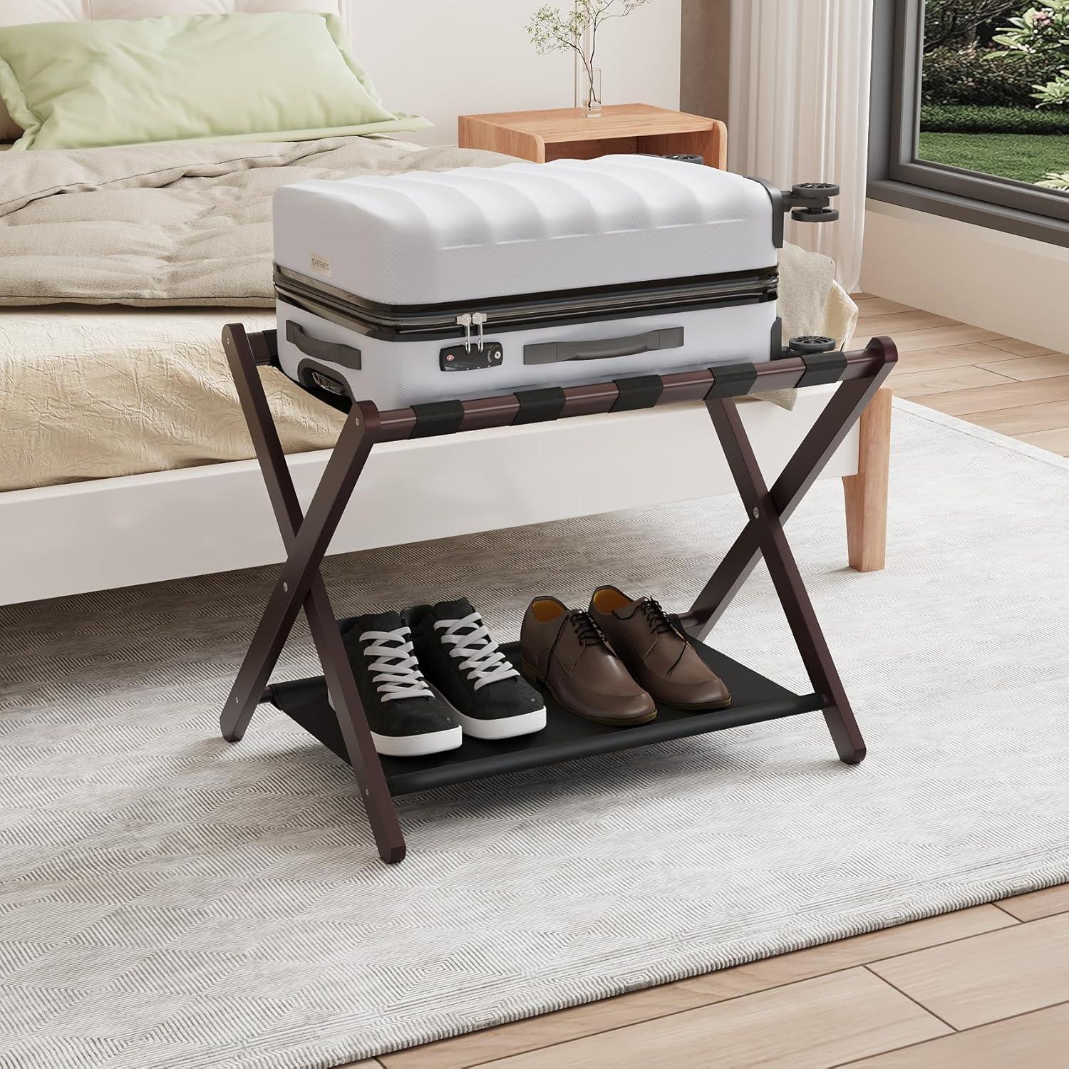 Soporte de Equipaje Plegable Smuxee de Bambú Marrón 67cm