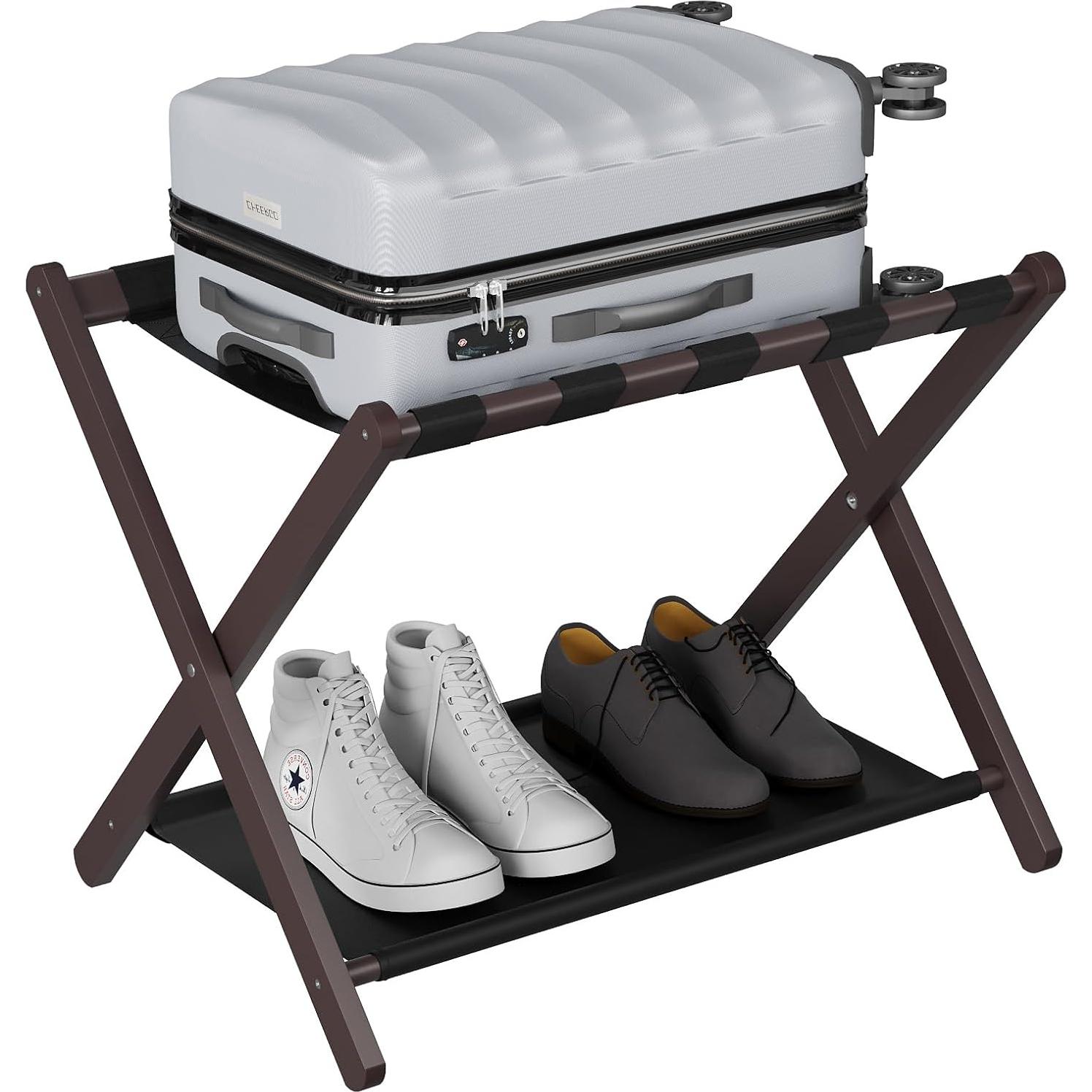 Soporte de Equipaje Plegable Smuxee de Bambú Marrón 67cm