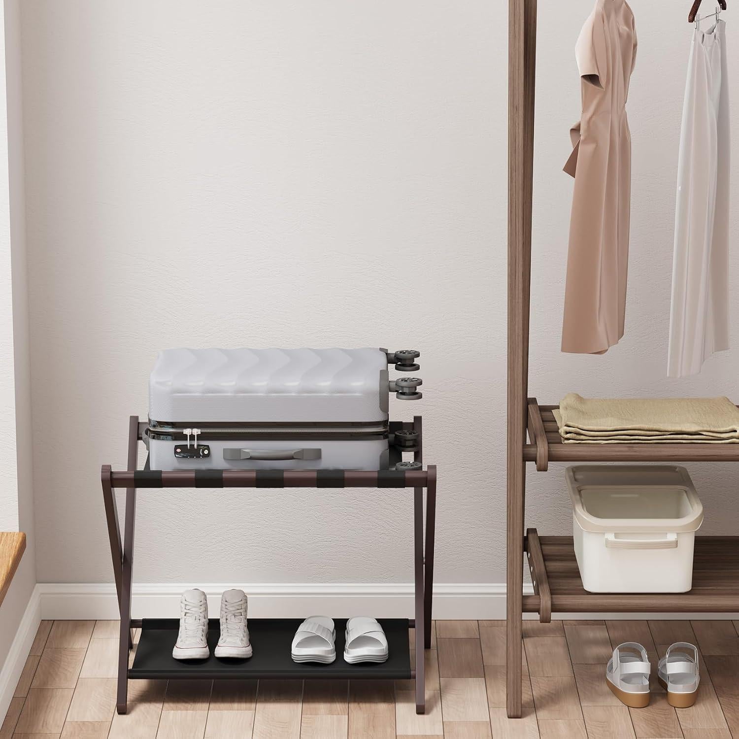 Soporte de Equipaje Plegable Smuxee de Bambú Marrón 67cm