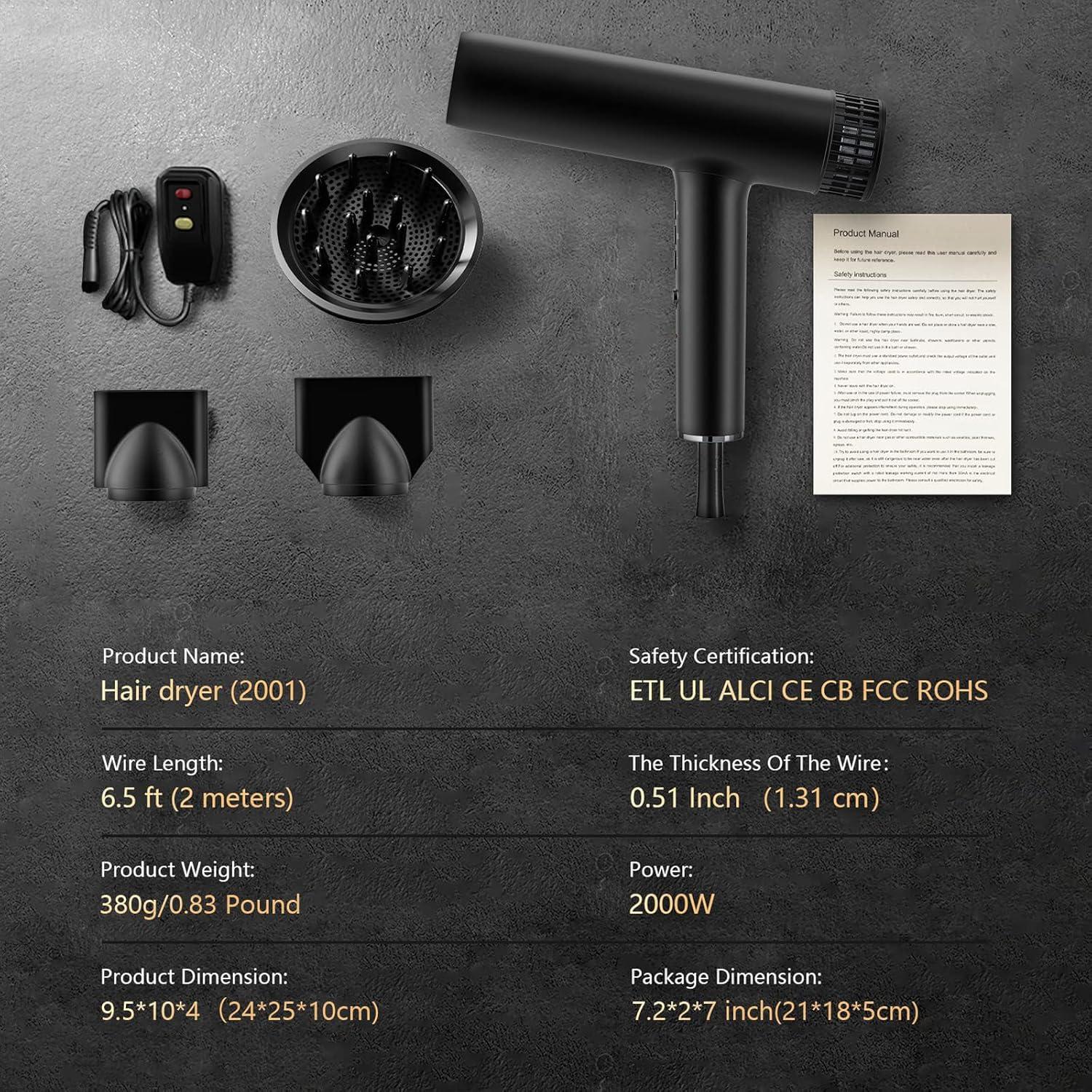 Secador de Pelo Profesional AIRYOMI 2000W Iónico con Difusor