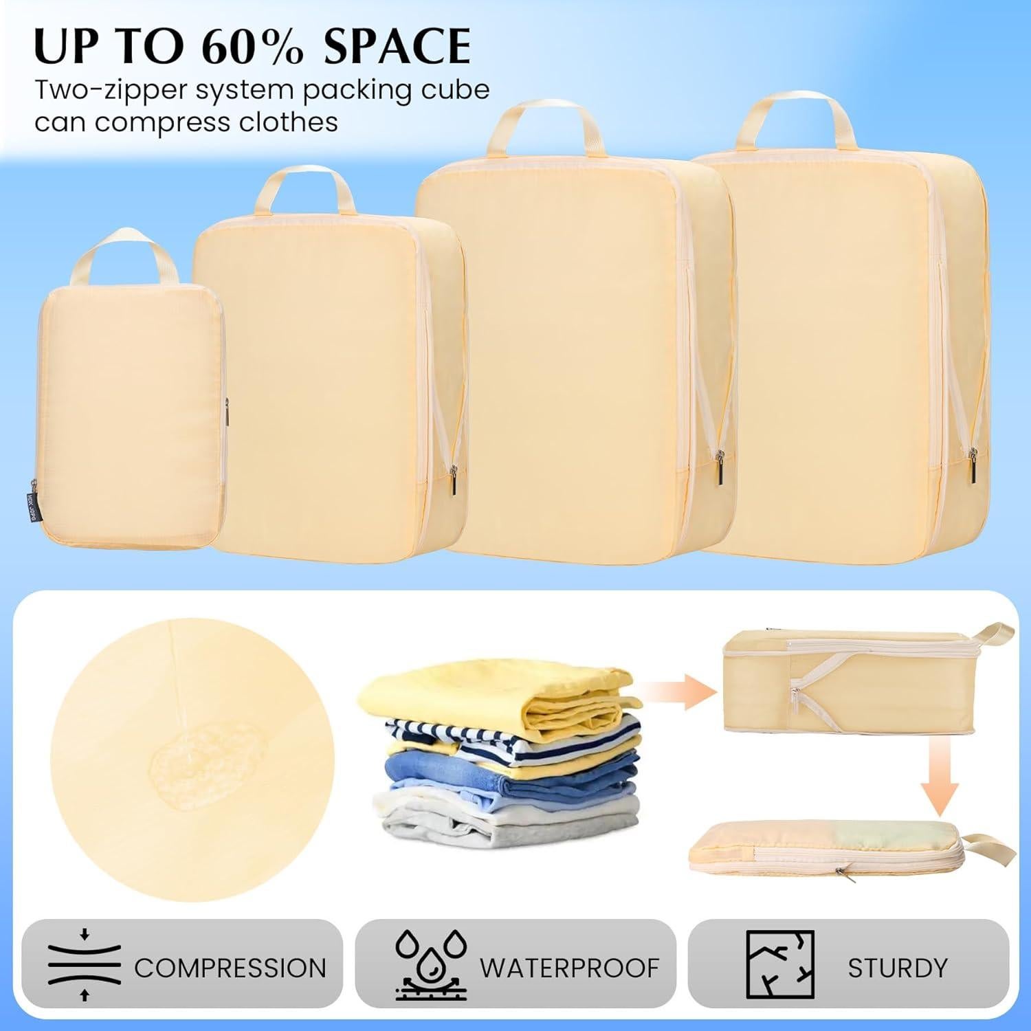 Cubos de Compresión HDKJDPG 4 Set Beige para Viaje