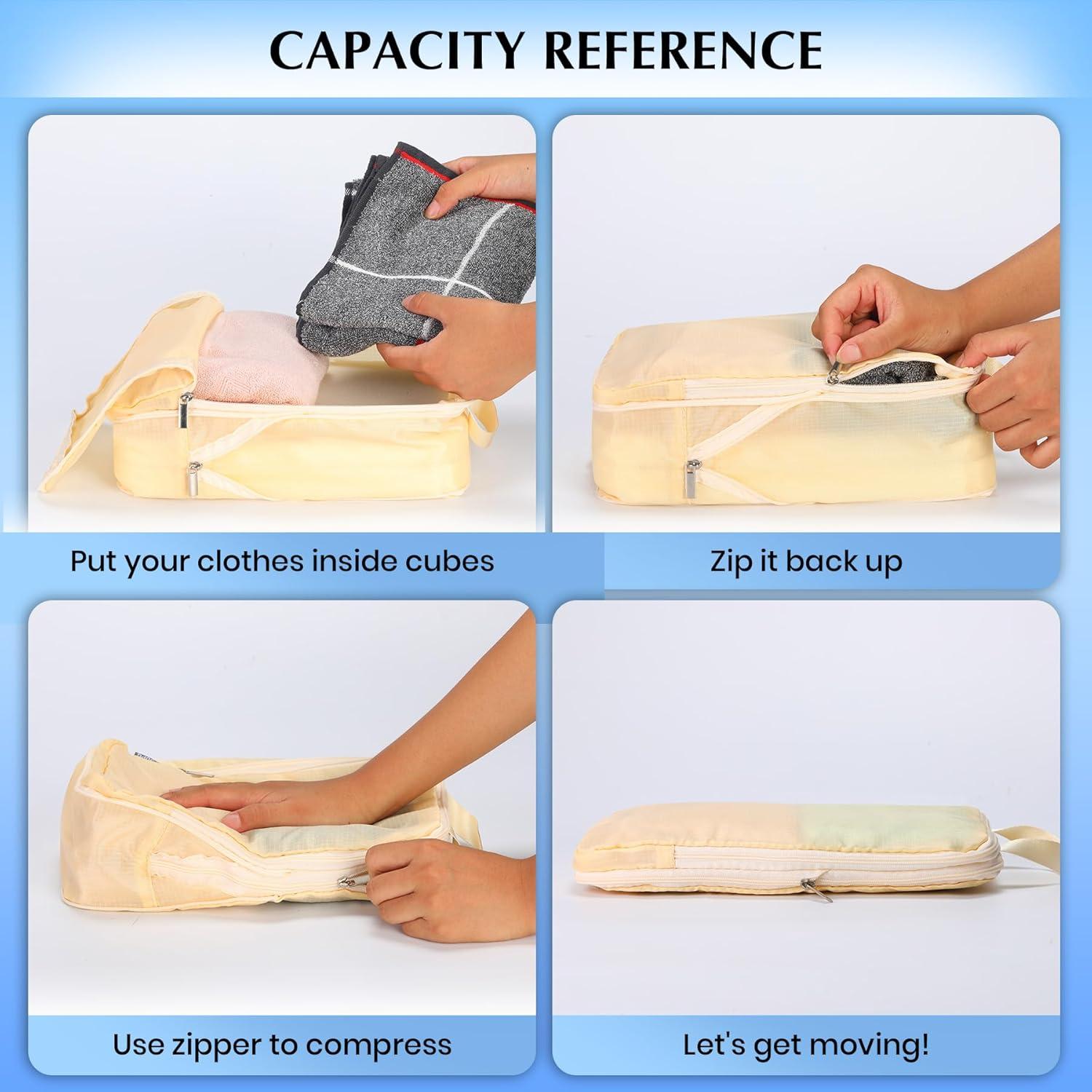Cubos de Compresión HDKJDPG 4 Set Beige para Viaje