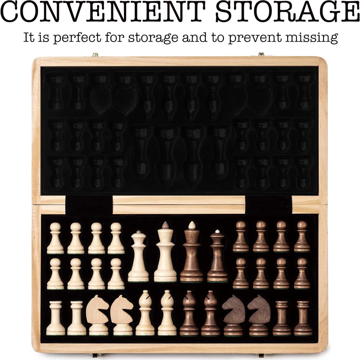 Juego de Ajedrez de Madera LINGLE 38 cm Plegable y Portátil