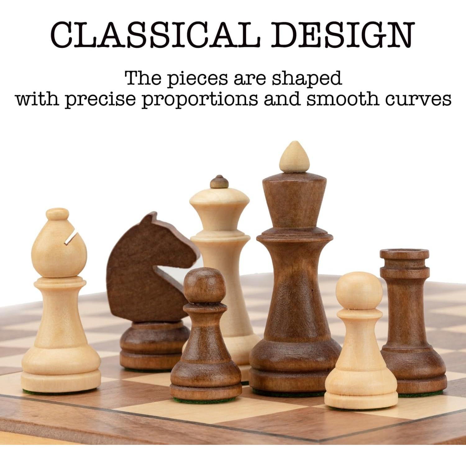 Juego de Ajedrez de Madera LINGLE 38 cm Plegable y Portátil