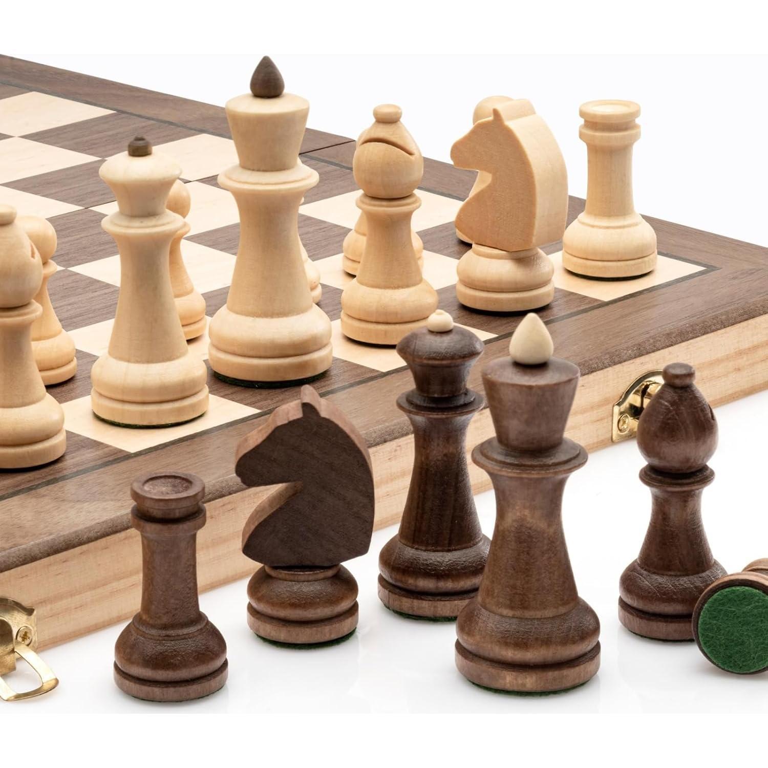 Juego de Ajedrez de Madera LINGLE 38 cm Plegable y Portátil