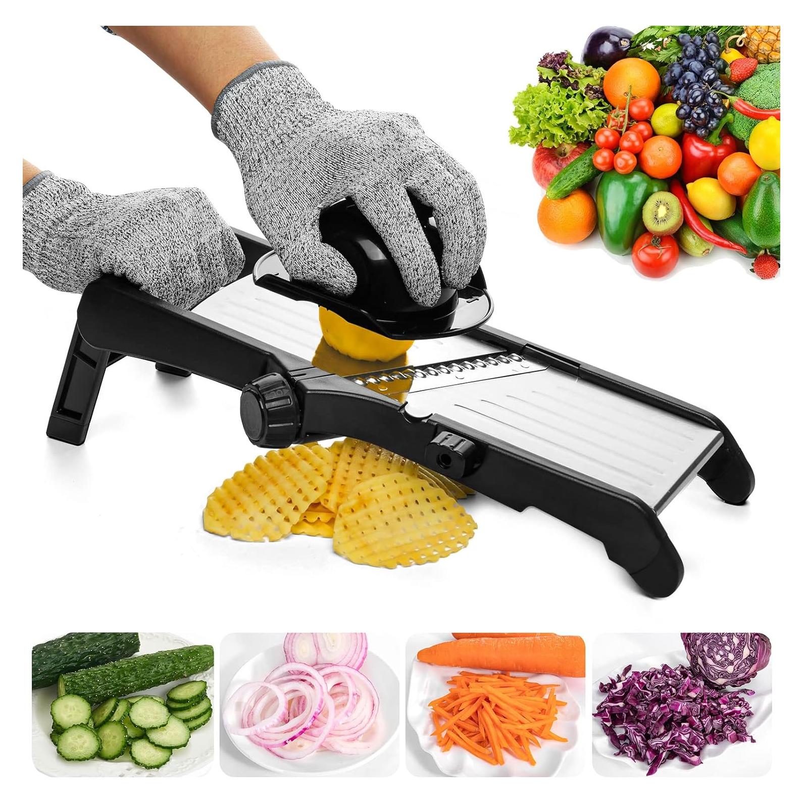 Cortador de Mandolina Ajustable VEKAYA con Guantes y Cuchillas de Acero Inoxidable