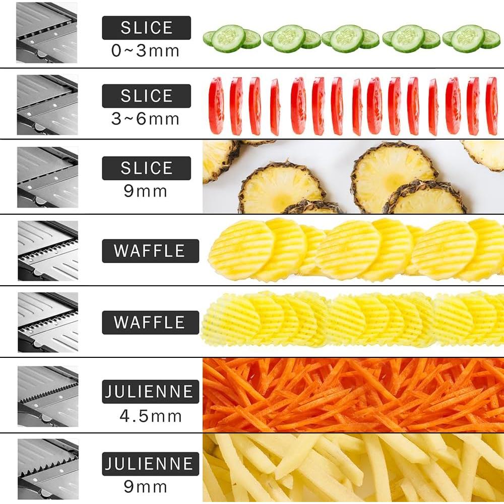Cortador de Mandolina Ajustable VEKAYA con Guantes y Cuchillas de Acero Inoxidable