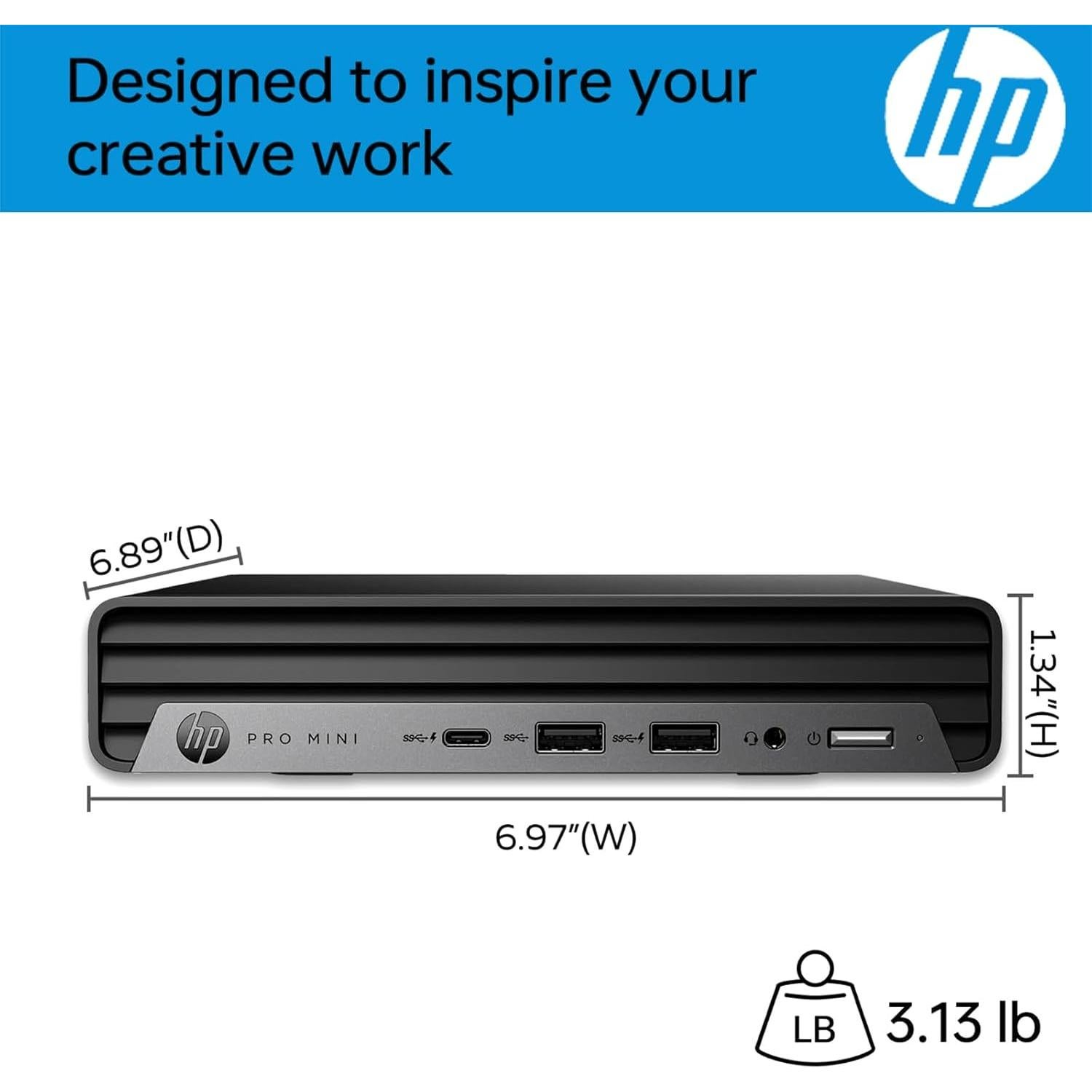 HP Pro 400 G9 Mini PC Desktop Computer, Intel i3 CPU, 8GB DDR5 RAM, 256GB PCIe SSD, Triple 4K Display Support, USB-C, Ultra-Quiet Design, Wi-Fi 6, Keyboard and Mouse, Windows 11 Pro