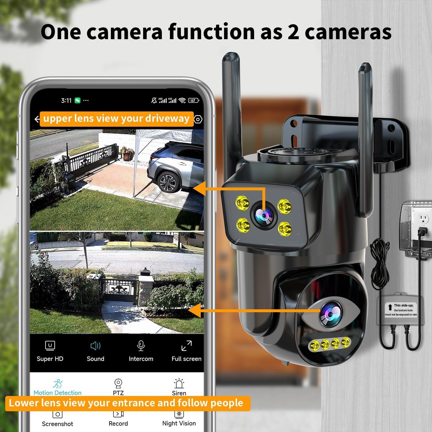 Cámara de Seguridad Exterior Wifi LETSCEE BD12-H 2K Doble Lente