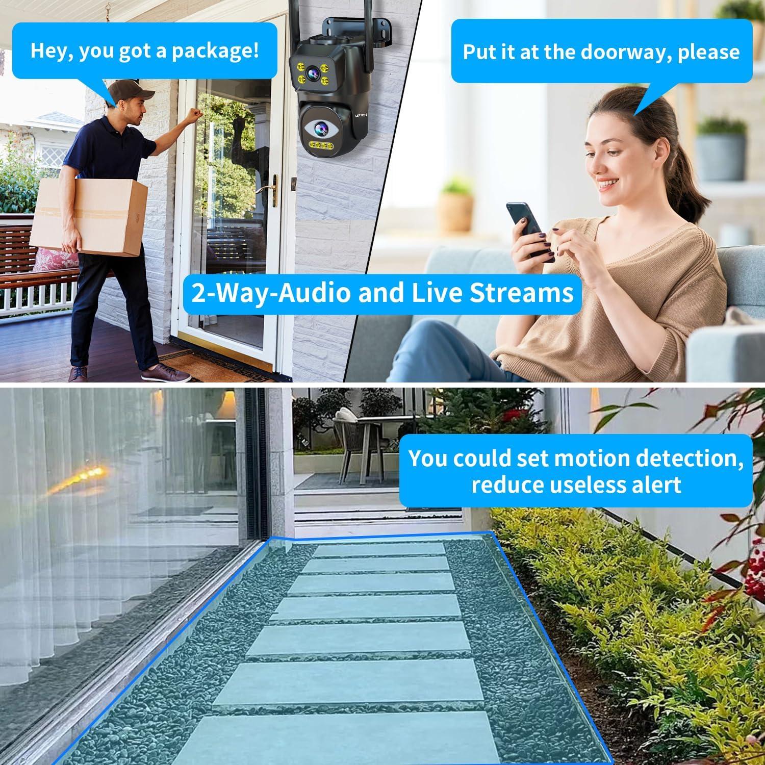 Cámara de Seguridad Exterior Wifi LETSCEE BD12-H 2K Doble Lente