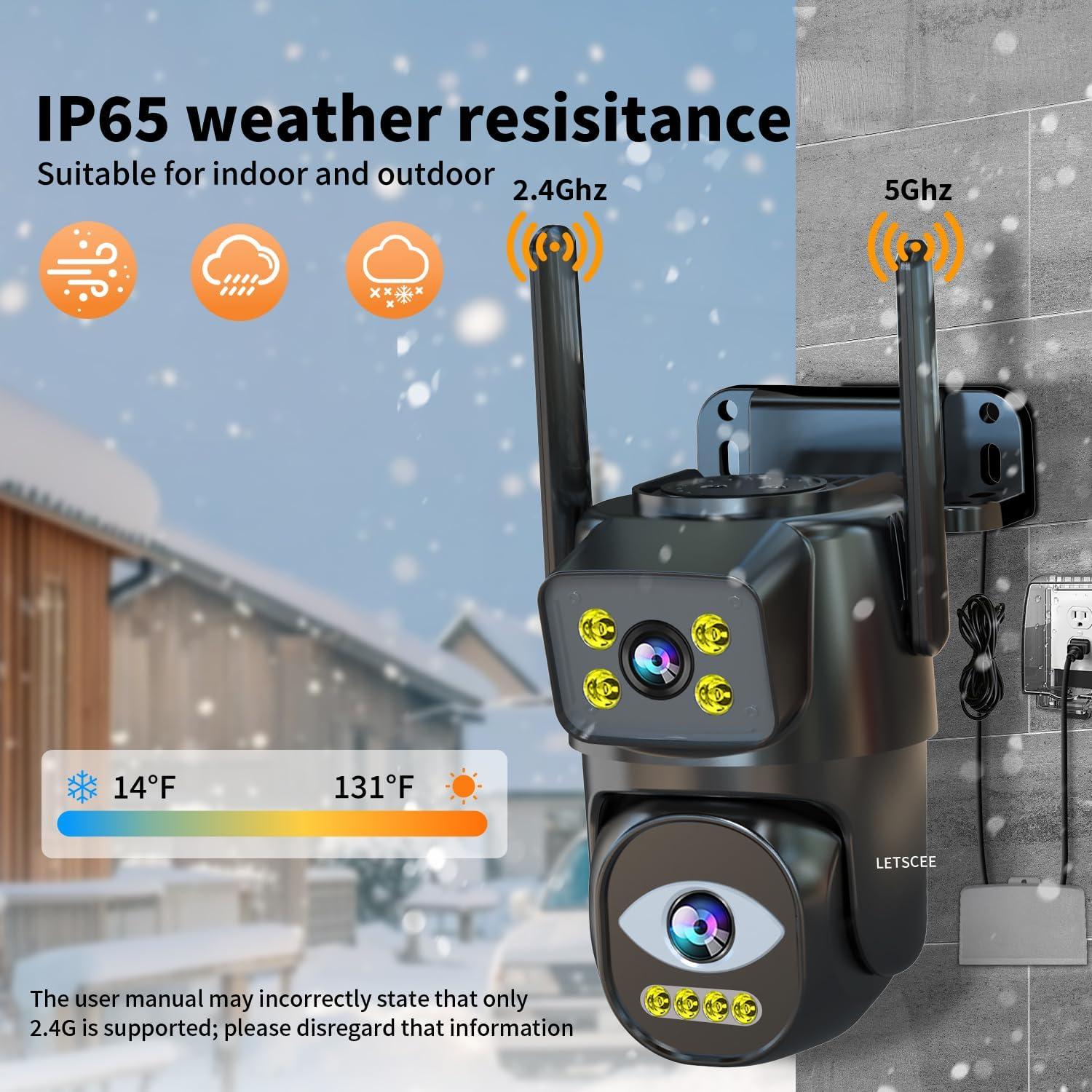 Cámara de Seguridad Exterior Wifi LETSCEE BD12-H 2K Doble Lente