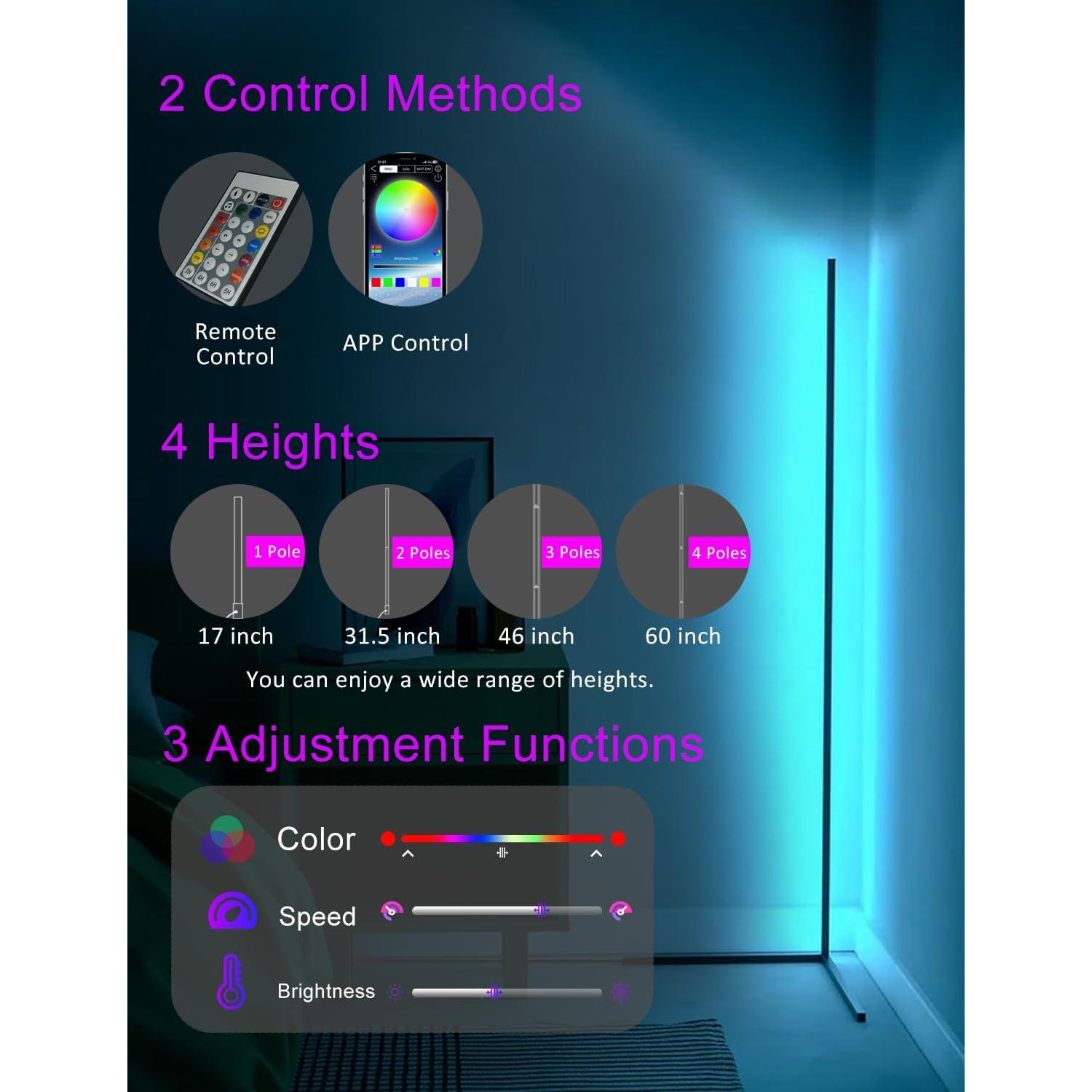 Lámpara de Pie LED RGB Inteligente Sotipevs 152 cm Control Remoto