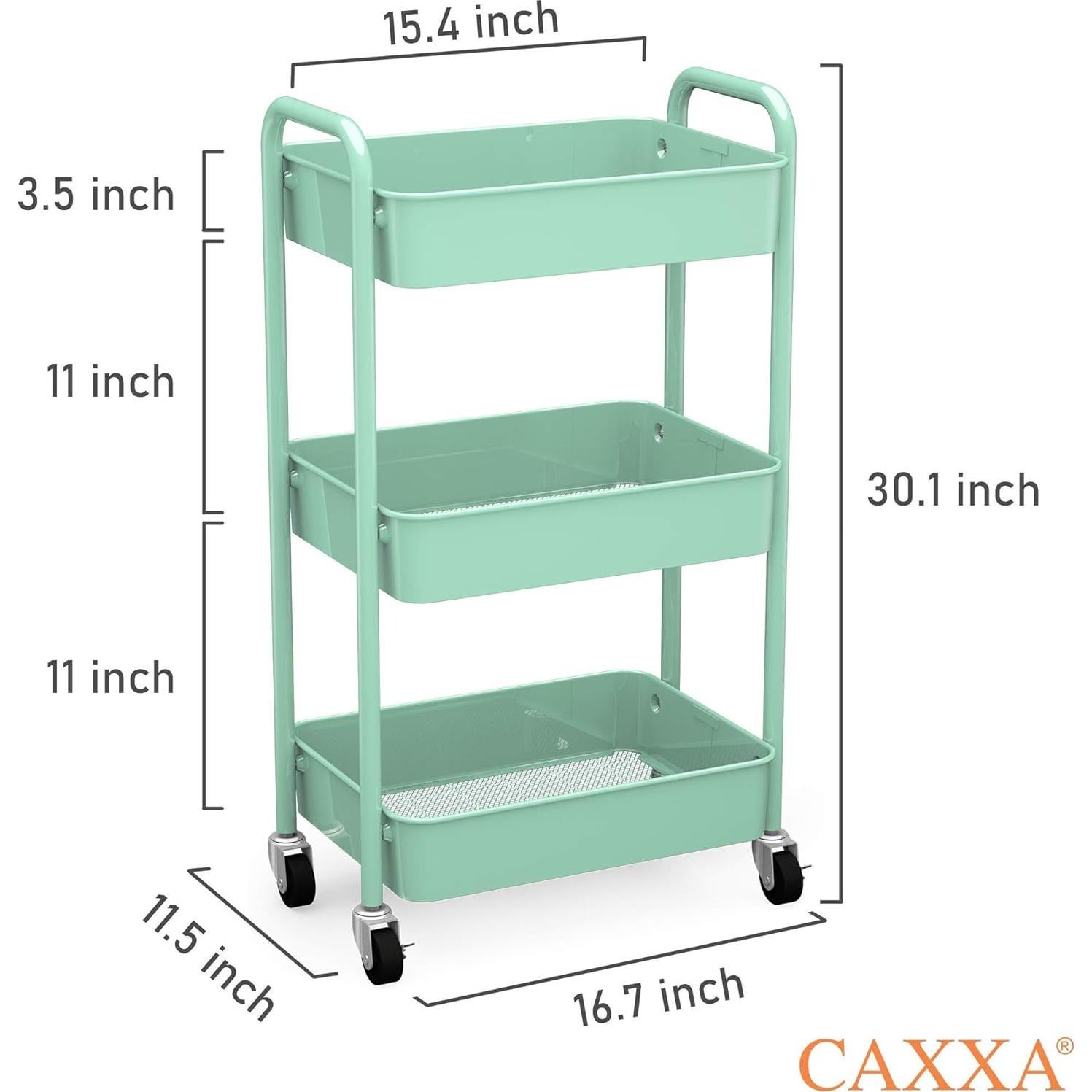 Carro de Almacenamiento Metálico CAXXA 3 Niveles Verde Aqua