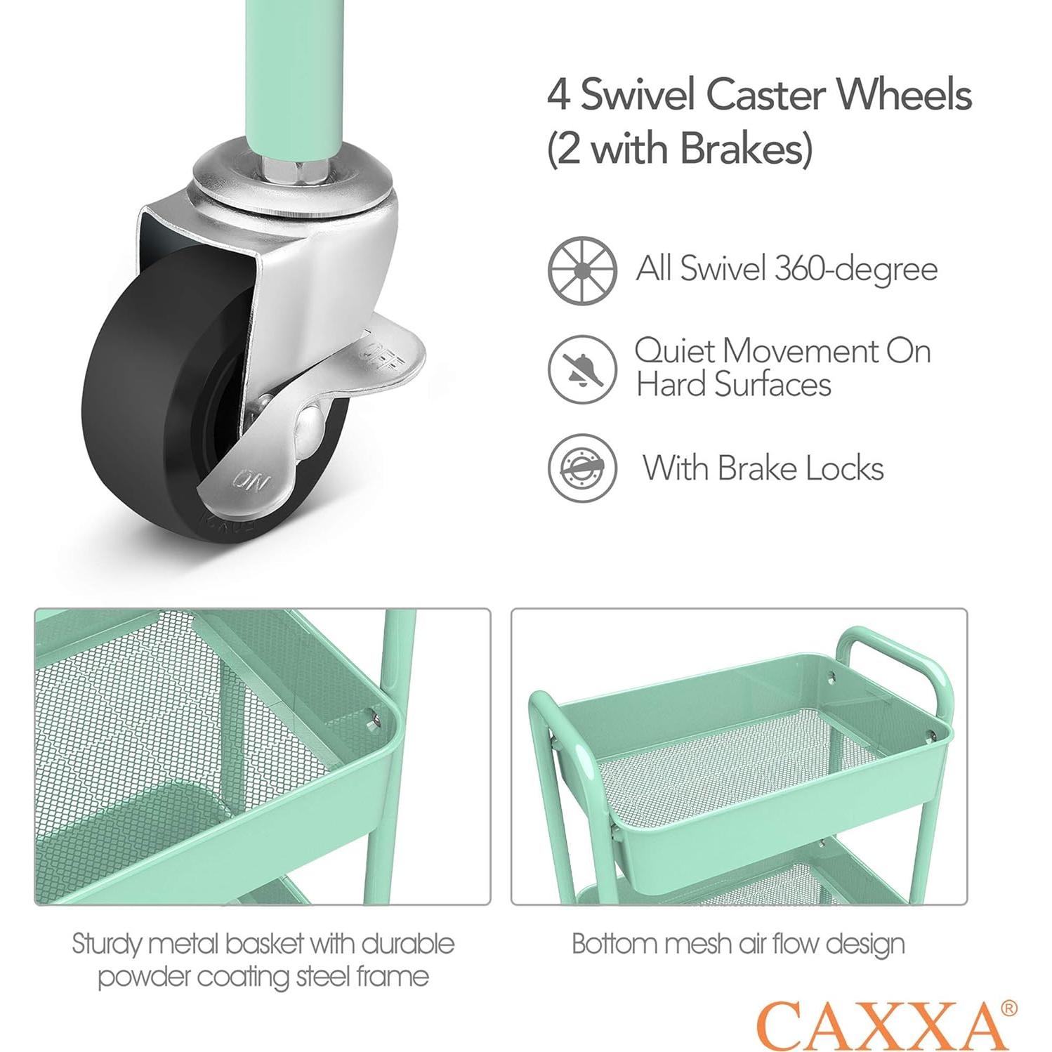 Carro de Almacenamiento Metálico CAXXA 3 Niveles Verde Aqua
