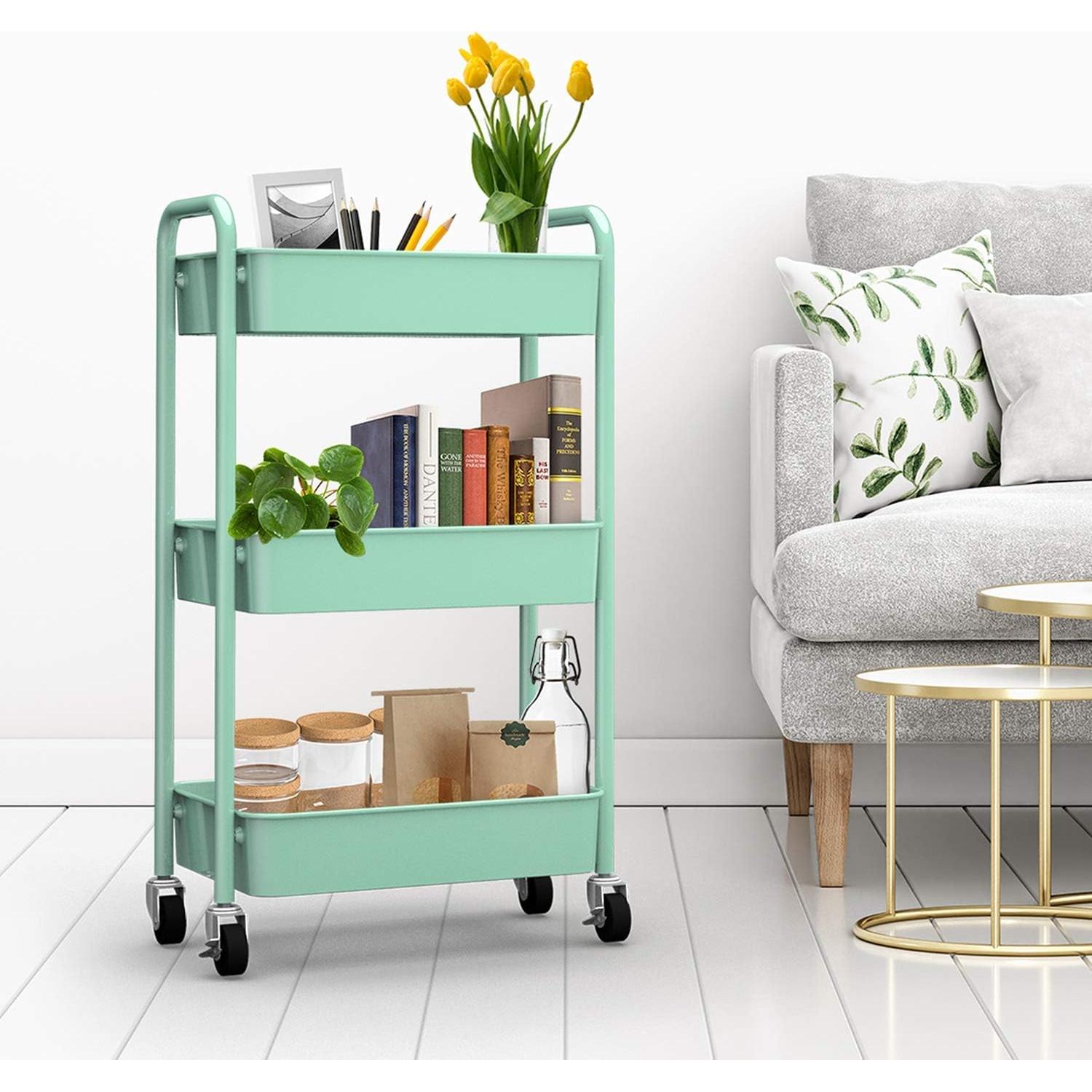 Carro de Almacenamiento Metálico CAXXA 3 Niveles Verde Aqua