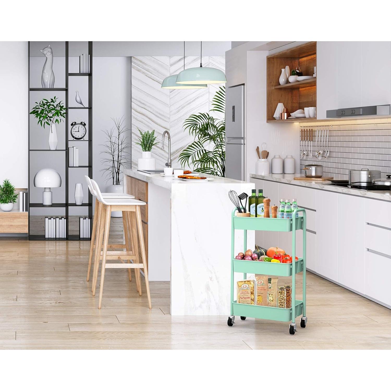 Carro de Almacenamiento Metálico CAXXA 3 Niveles Verde Aqua