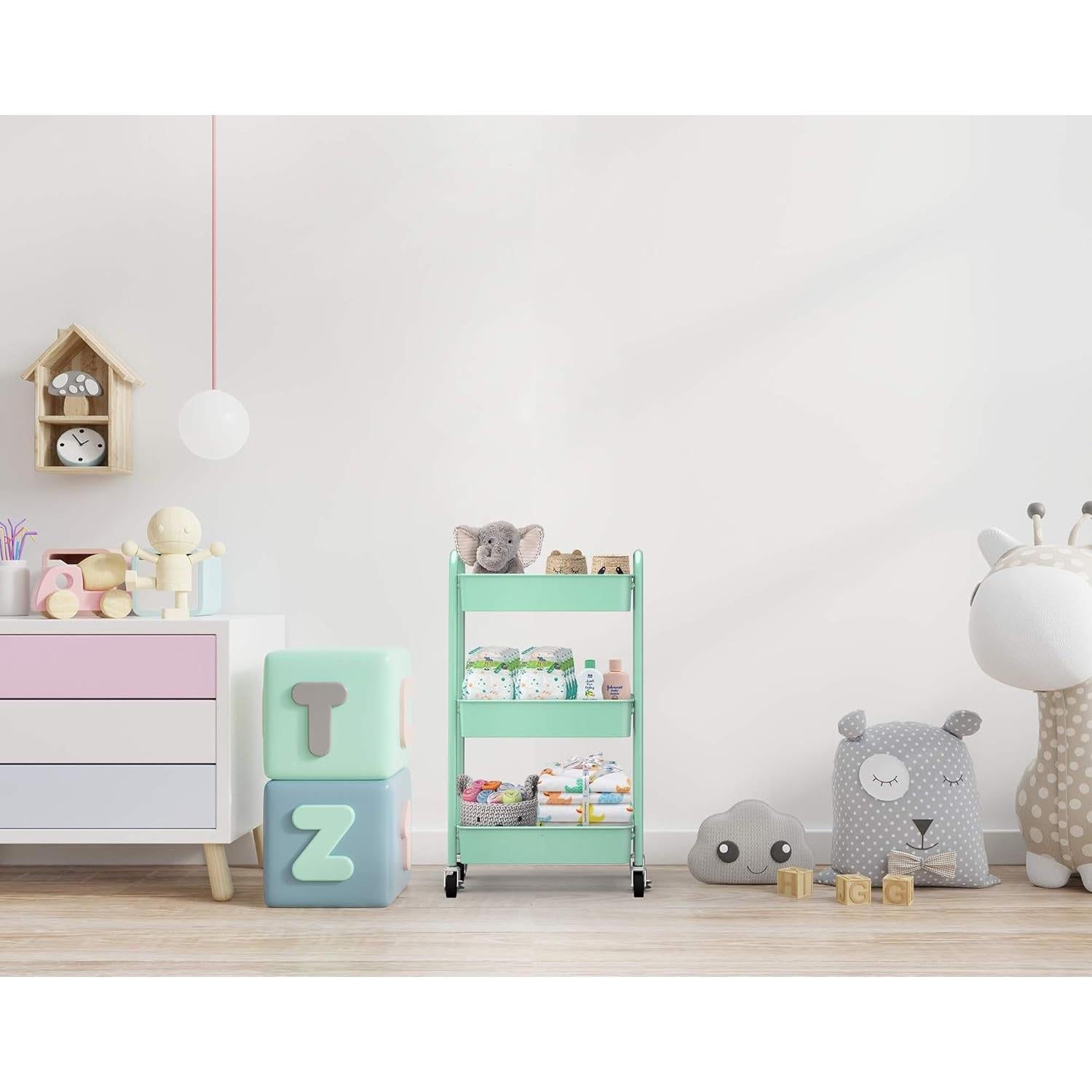 Carro de Almacenamiento Metálico CAXXA 3 Niveles Verde Aqua