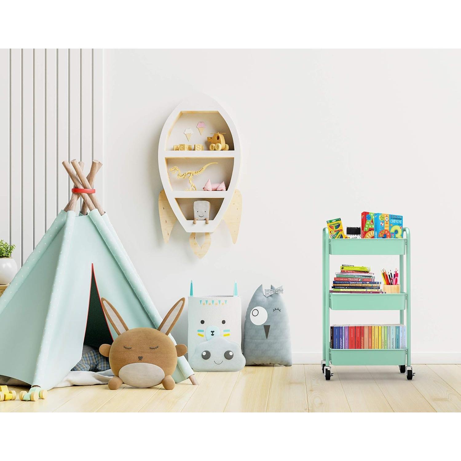 Carro de Almacenamiento Metálico CAXXA 3 Niveles Verde Aqua