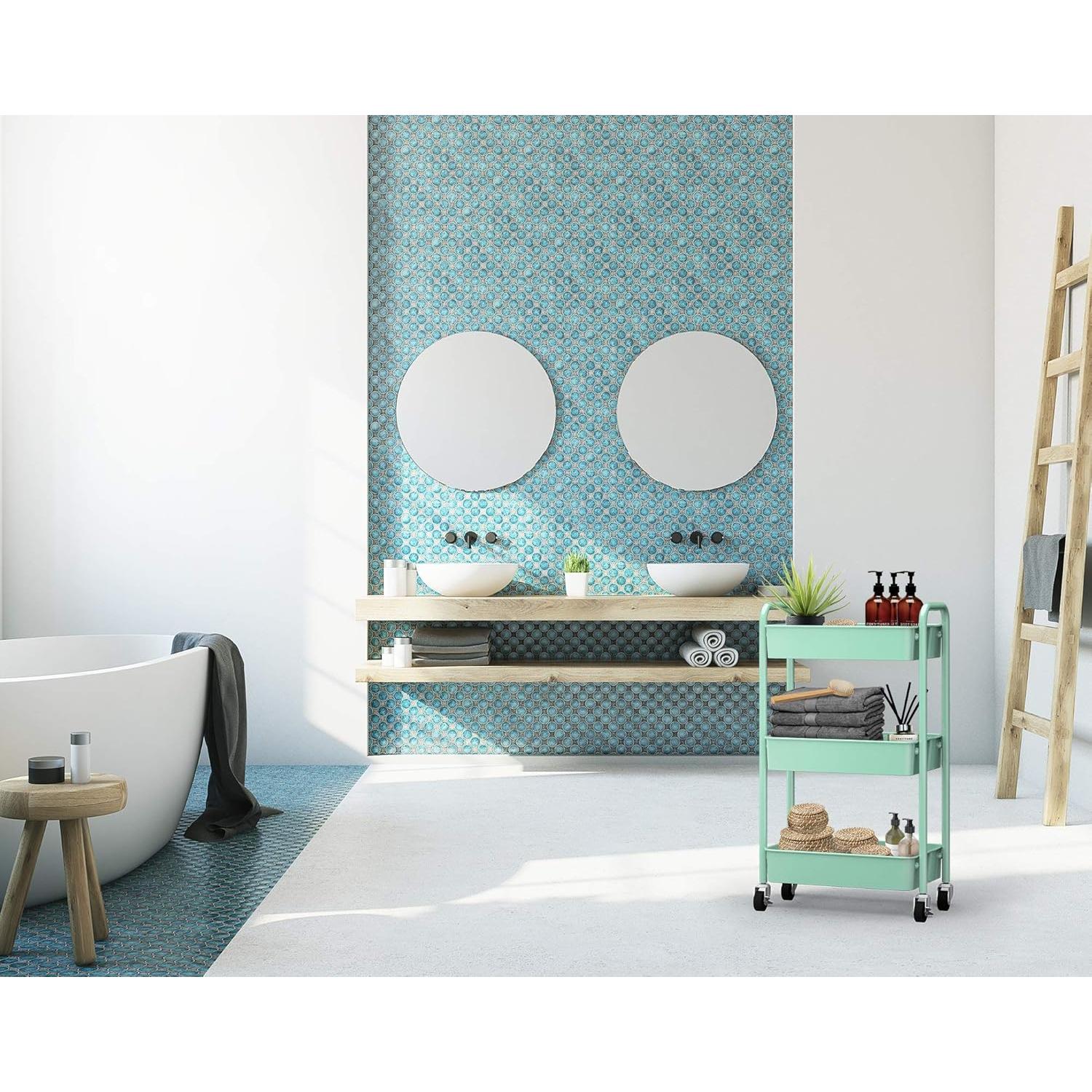 Carro de Almacenamiento Metálico CAXXA 3 Niveles Verde Aqua