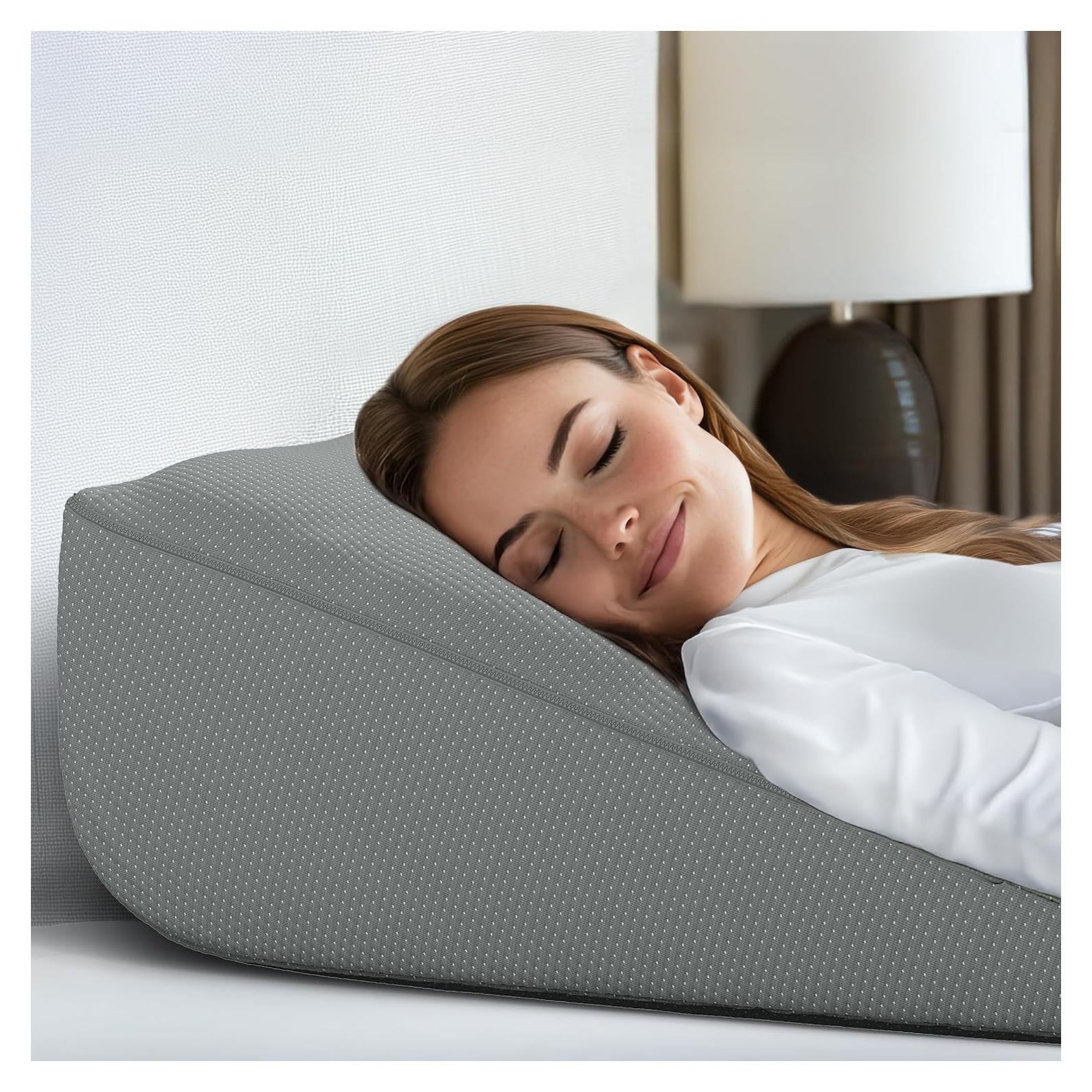 Bed Wedge Pillow for Sleeping with Memory Foam and Ultra Comfortable Topper - Wedge Pillow for Sleep Apnea, Acid Reflux Relief, Gerd, After Surgery and Back Pain Relief (Gray)