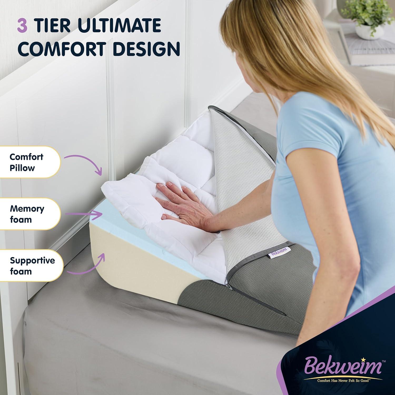 Bed Wedge Pillow for Sleeping with Memory Foam and Ultra Comfortable Topper - Wedge Pillow for Sleep Apnea, Acid Reflux Relief, Gerd, After Surgery and Back Pain Relief (Gray)