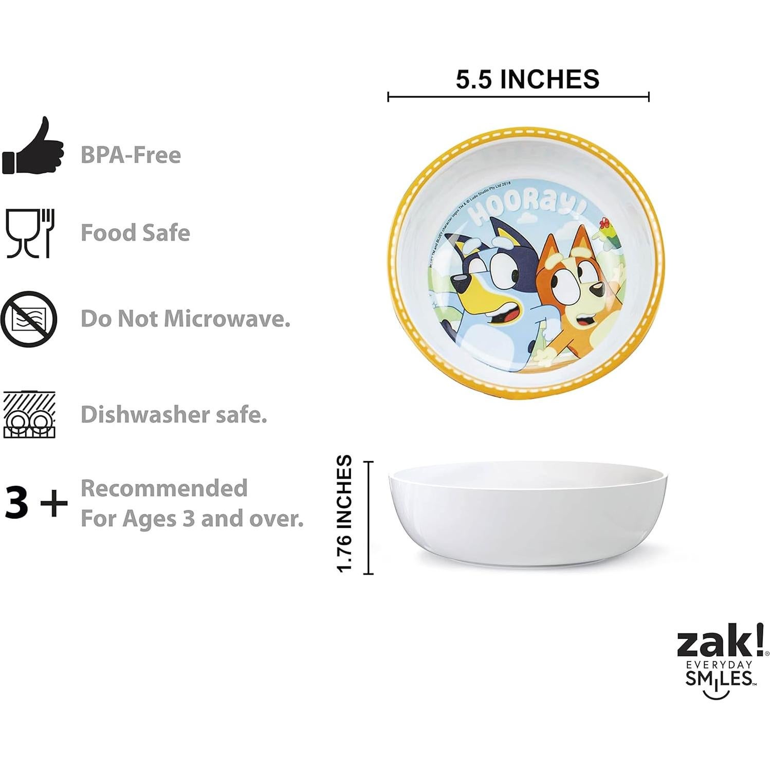 Conjunto de Vajilla de 5 Piezas Zak Designs Bluey - Plástico y Acero Inoxidable