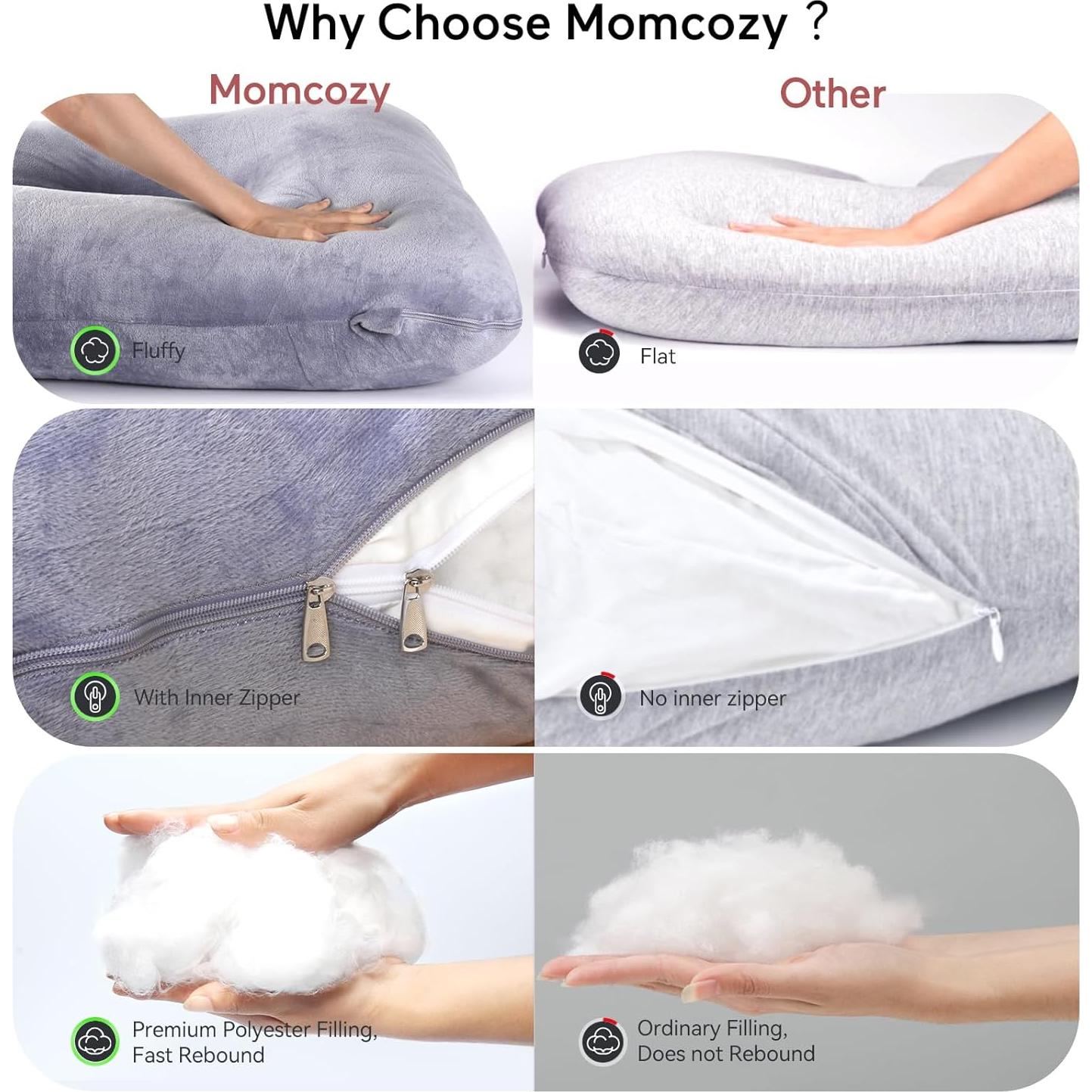 Almohada de Embarazo Momcozy 145 cm Terciopelo Gris U