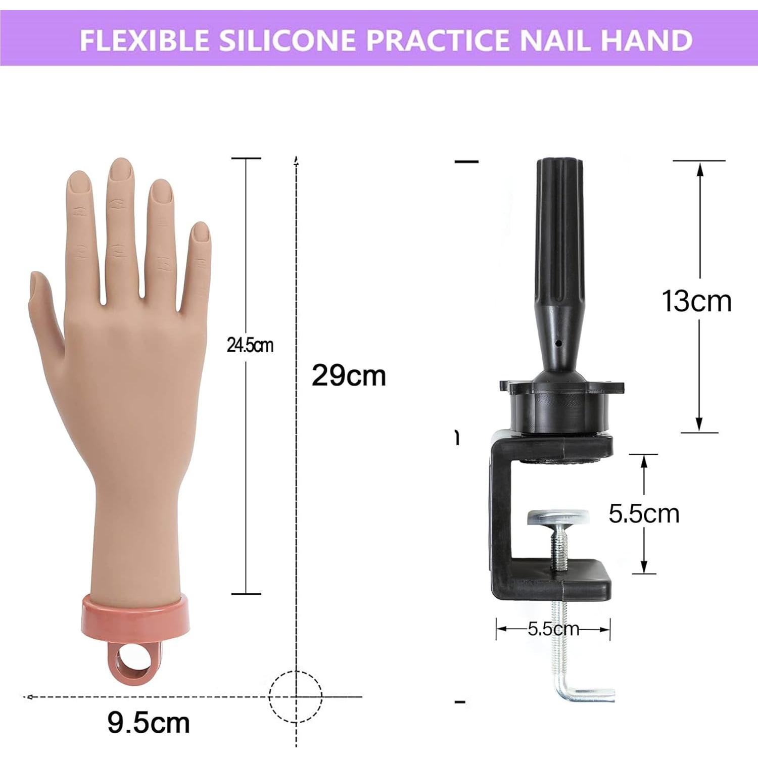 Kit de Mano de Práctica para Uñas Acrílicas FU SHEN - Mano Oscura