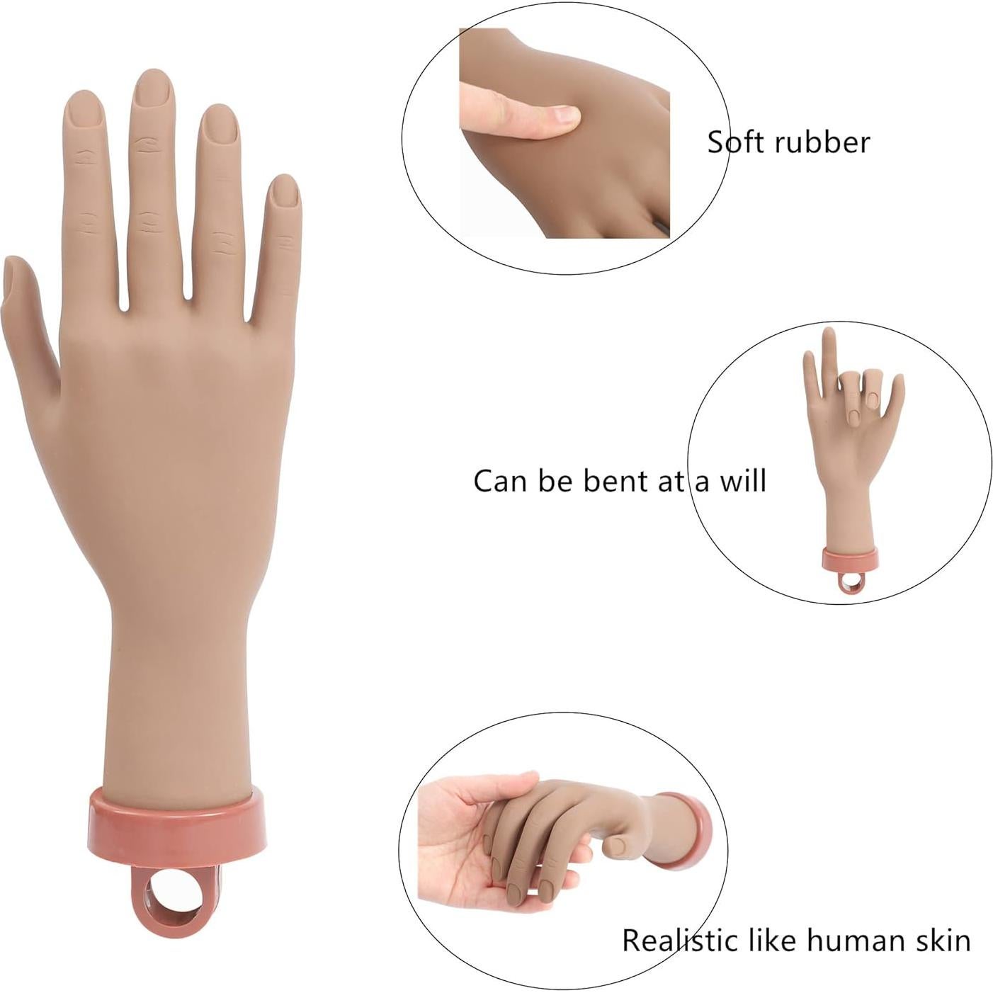 Kit de Mano de Práctica para Uñas Acrílicas FU SHEN - Mano Oscura