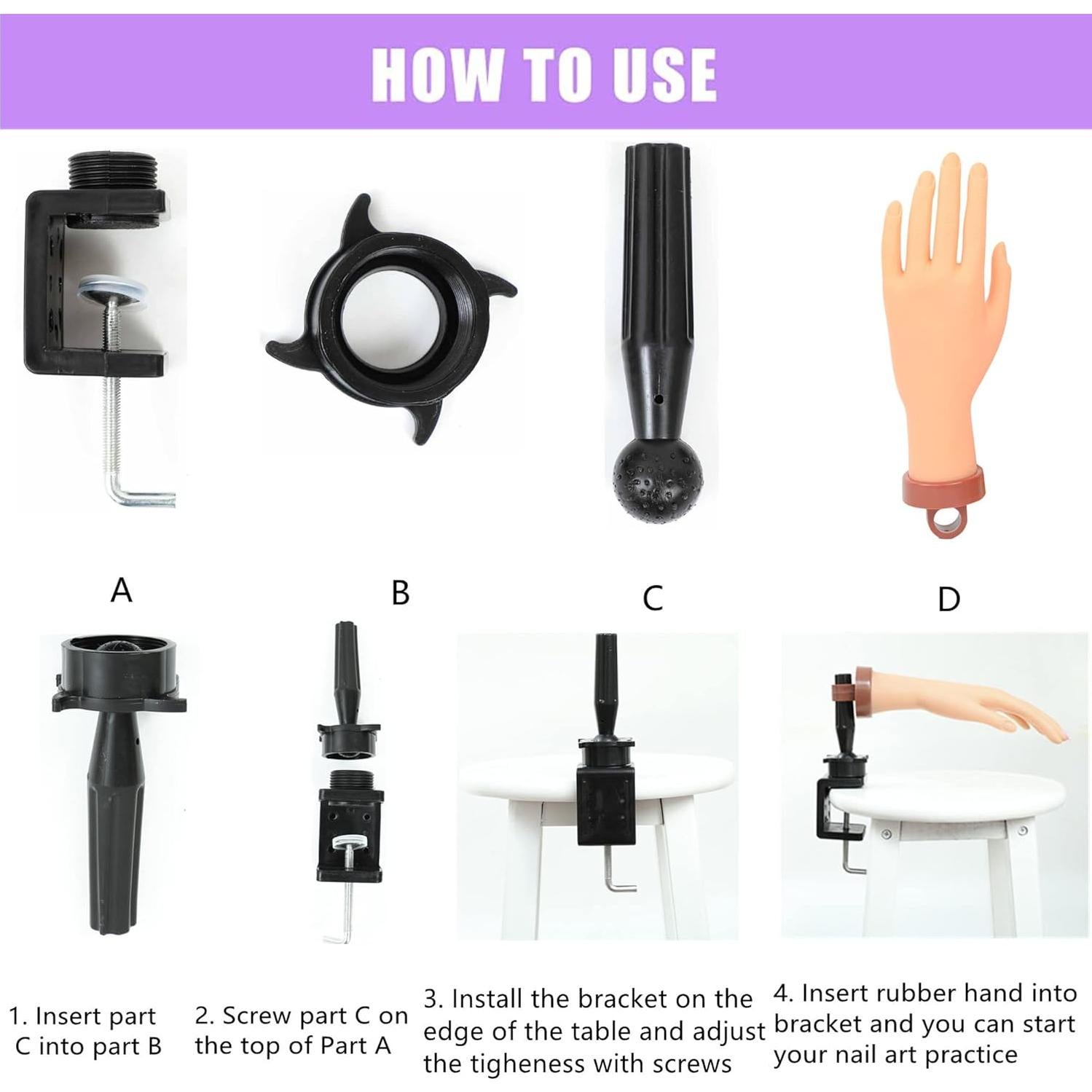 Kit de Mano de Práctica para Uñas Acrílicas FU SHEN - Mano Oscura