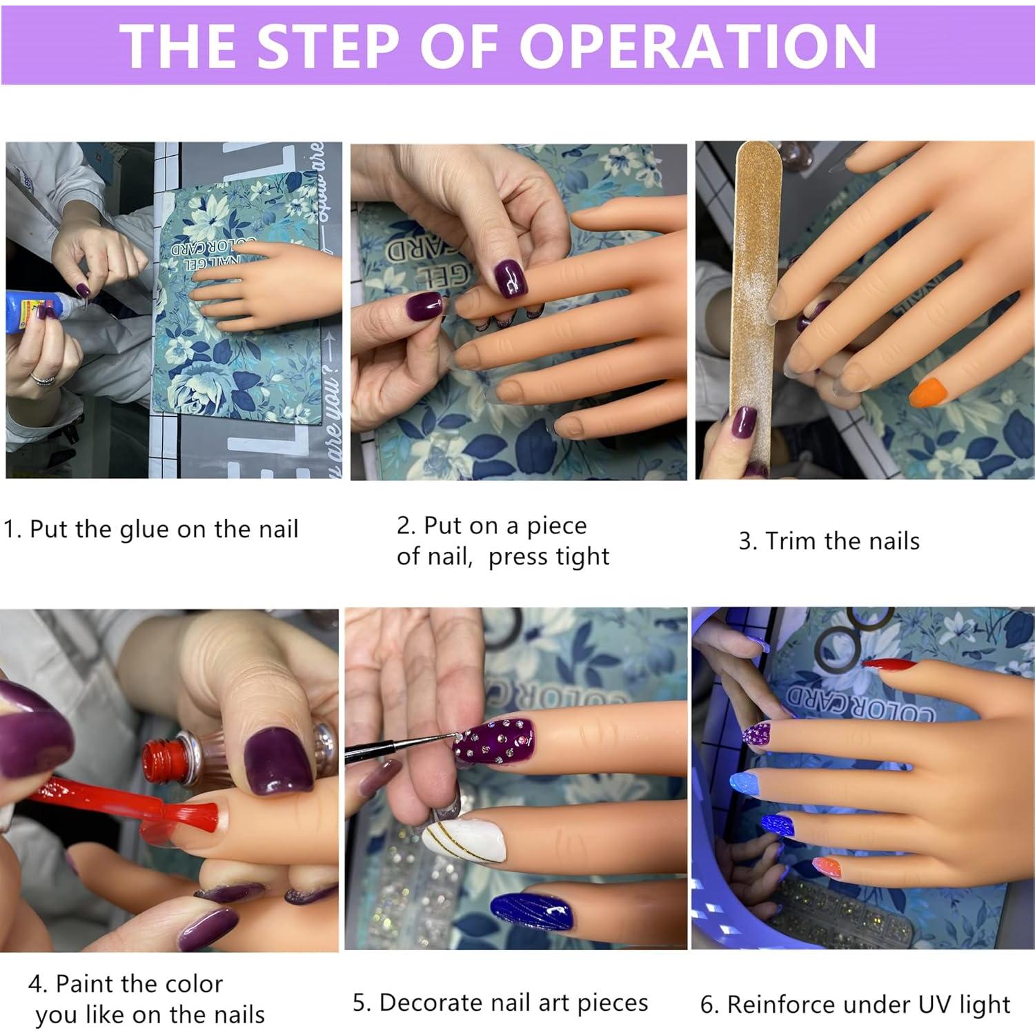 Kit de Mano de Práctica para Uñas Acrílicas FU SHEN - Mano Oscura