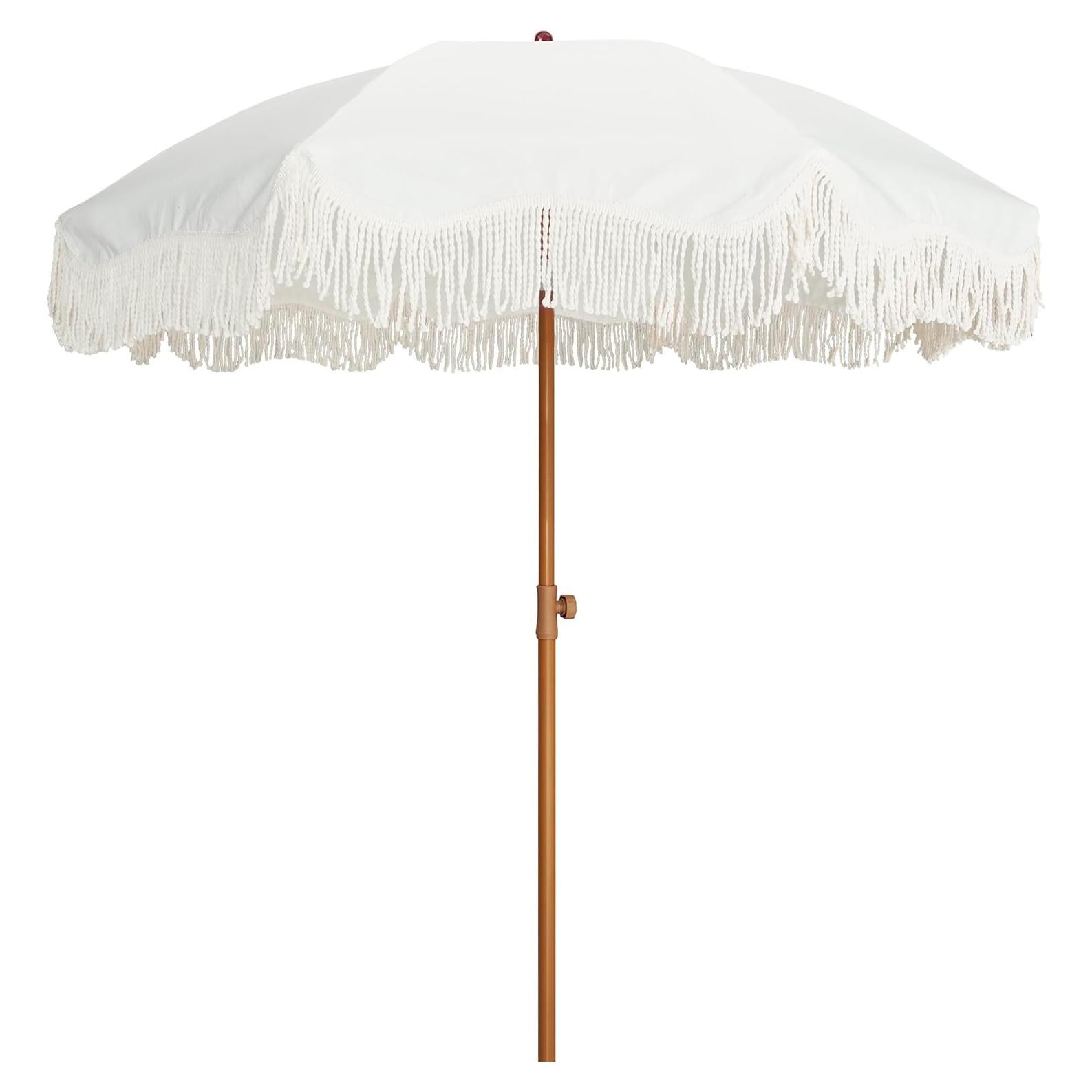 Paraguas Boho AMMSUN 198 cm UPF50+ con Flecos y Poste de Acero