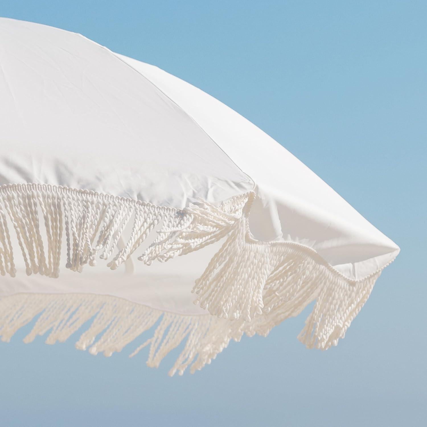 Paraguas Boho AMMSUN 198 cm UPF50+ con Flecos y Poste de Acero