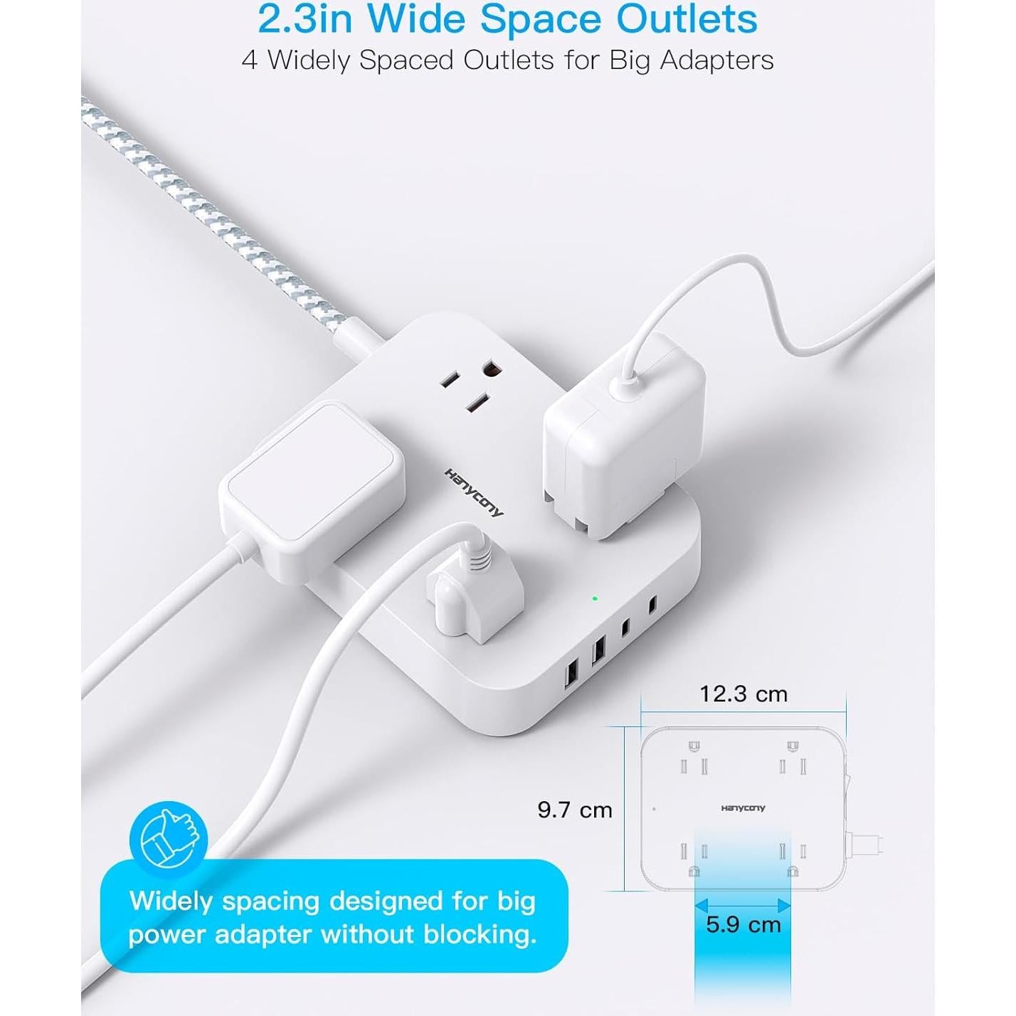 Regleta HANYCONY 1 pie con 4 puertos USB y enchufe plano