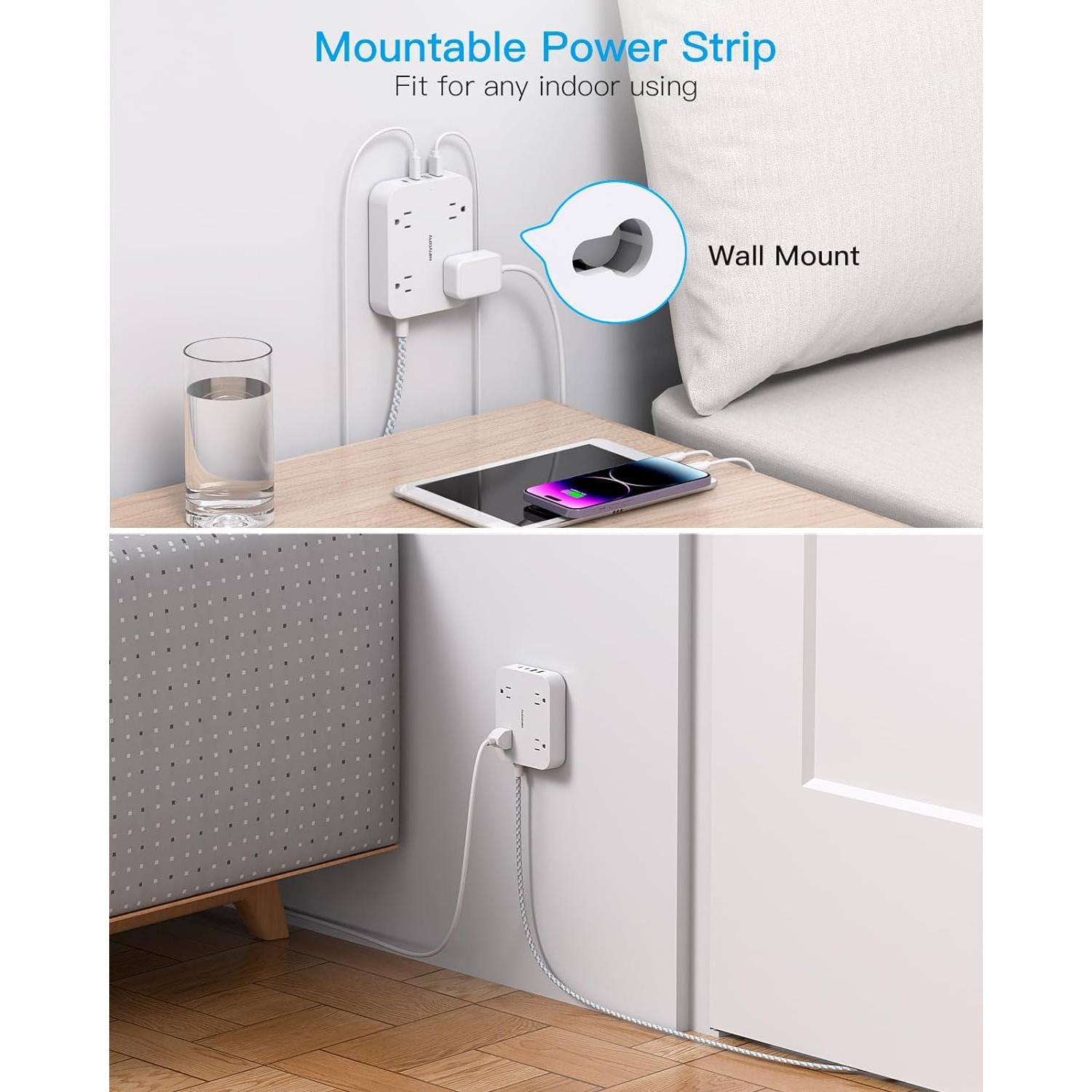 Regleta HANYCONY 1 pie con 4 puertos USB y enchufe plano