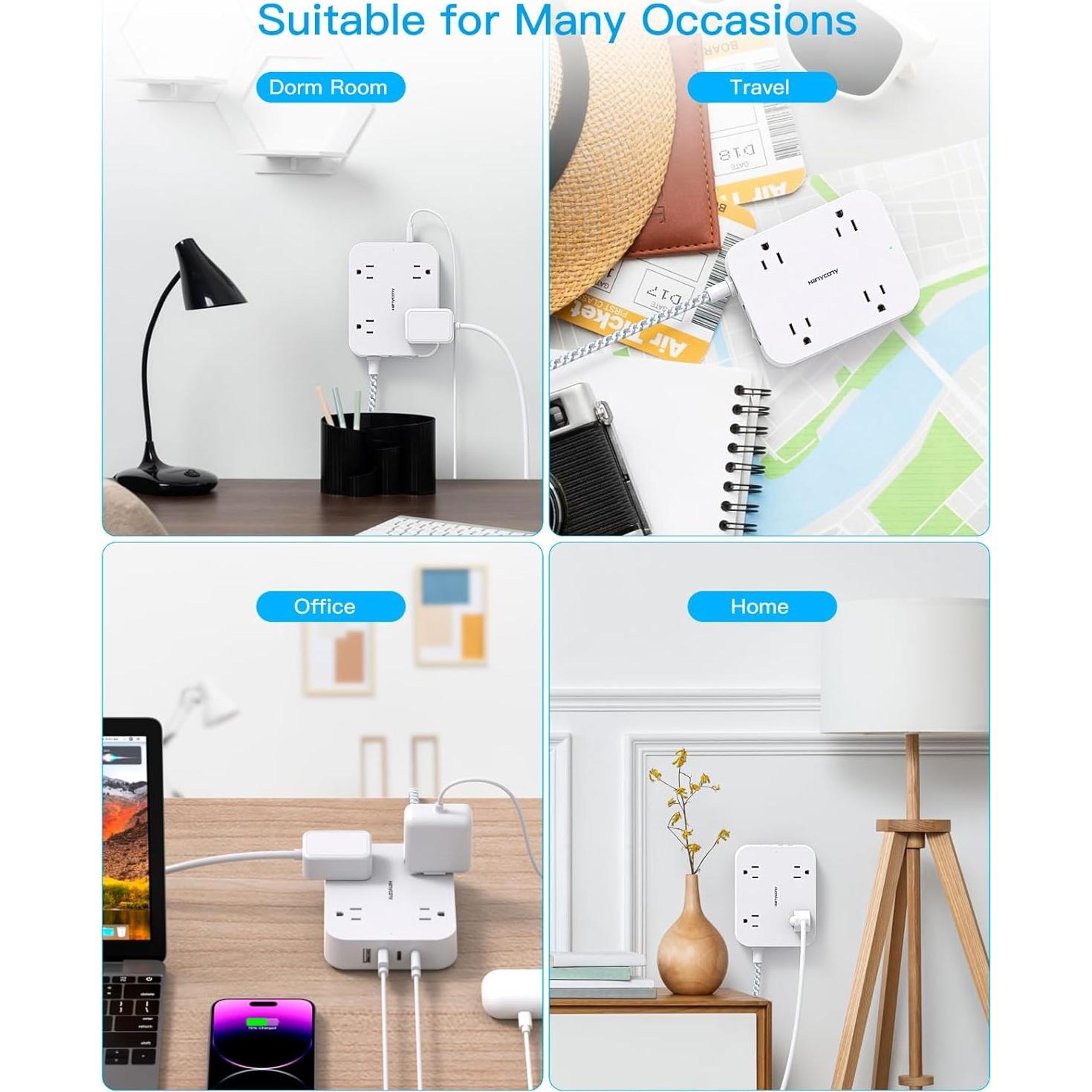 Regleta HANYCONY 1 pie con 4 puertos USB y enchufe plano