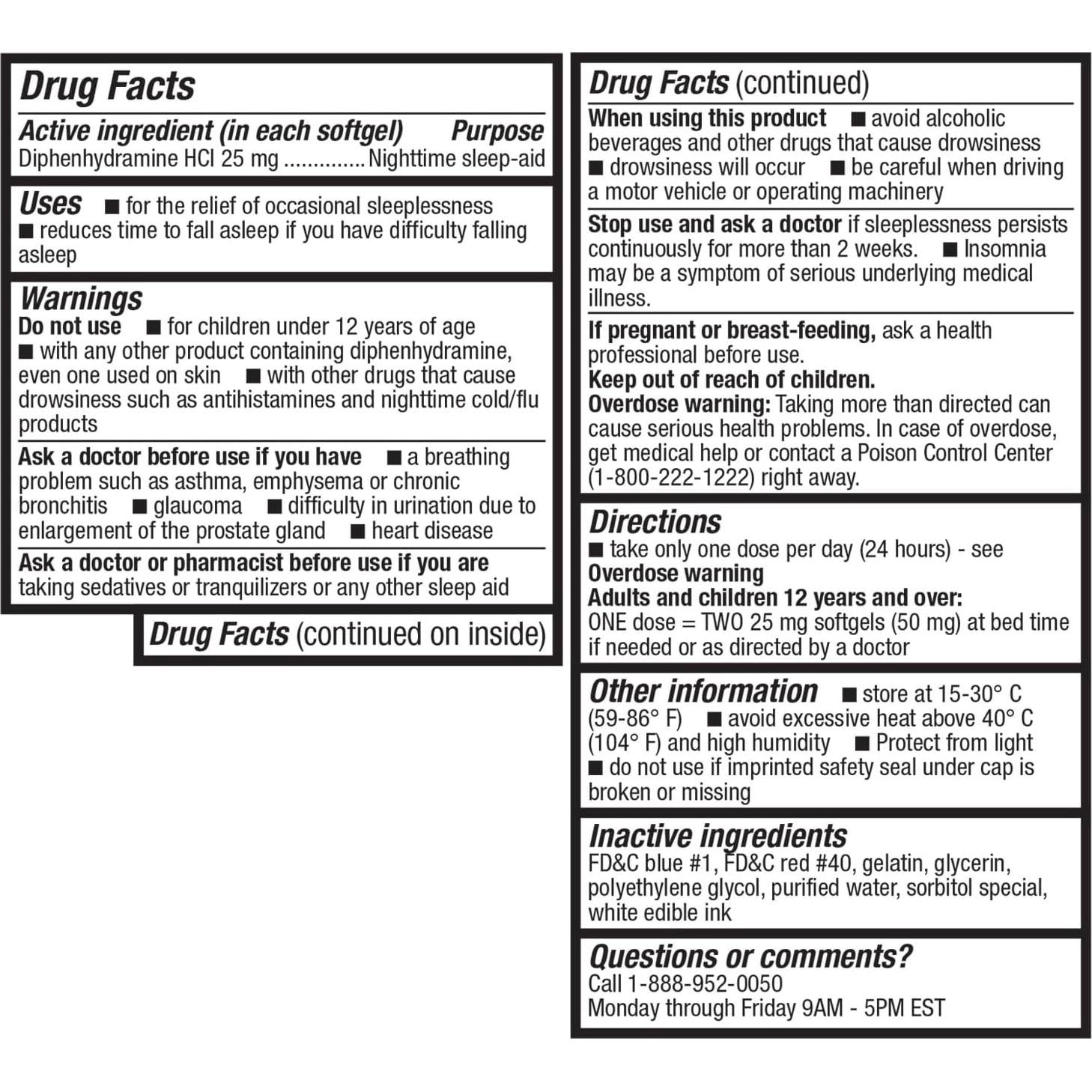 HealthA2Z Ayuda para Dormir 25mg Diphenhydramine 96 Cápsulas